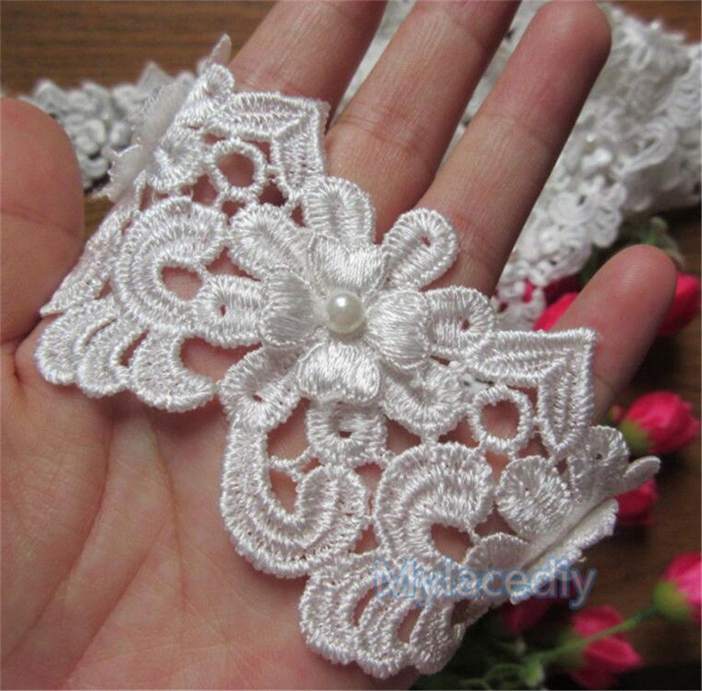 Ruban De Dentelle 2 Mètres Avec Perles – Garniture Élégante Pour Artisanat, Mariage Et Décoration