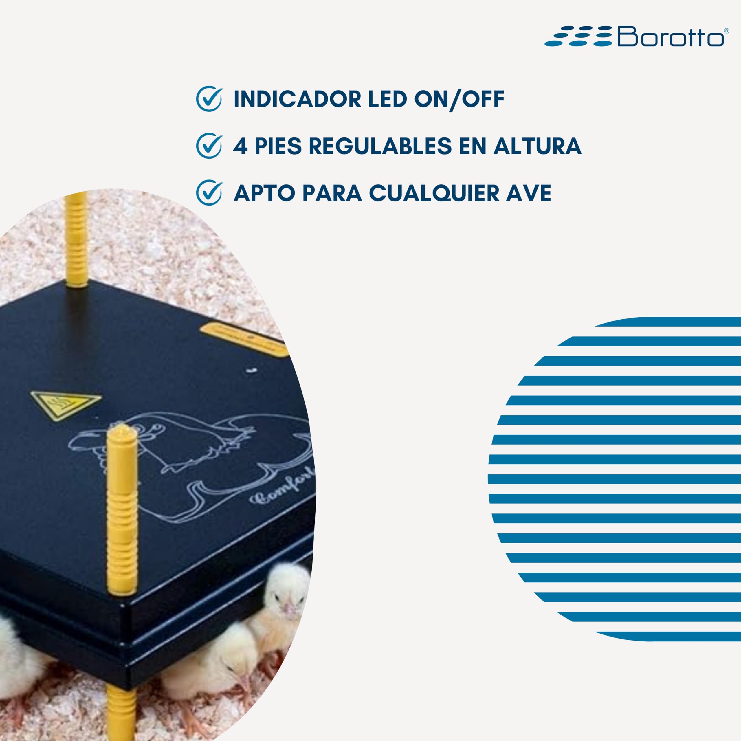 Borotto Criadora de Pollitos - Placa de Calor - Altura Ajustable - Bajo Consumo (40/45 pulg.)