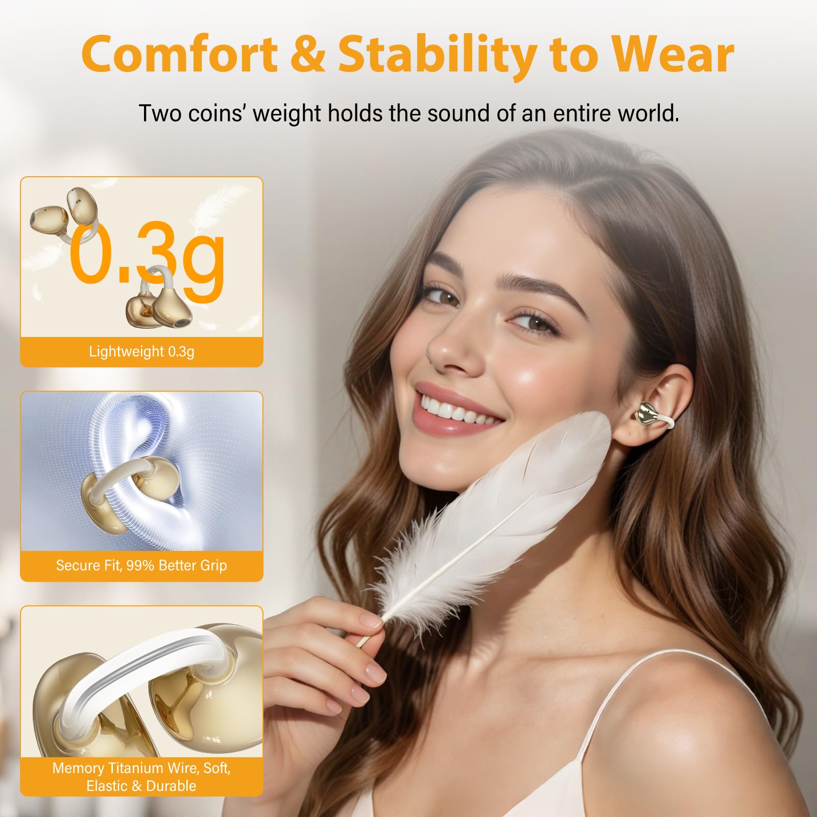 Clip-On Bluetooth Earbuds,Open-Ear Sports Headphones,Wireless bone conduction earphones,Innovative Earhook Design for Fitness,80 hours standby time, Secure Fit, Water and Dust Resistant (Flesh) — view 2