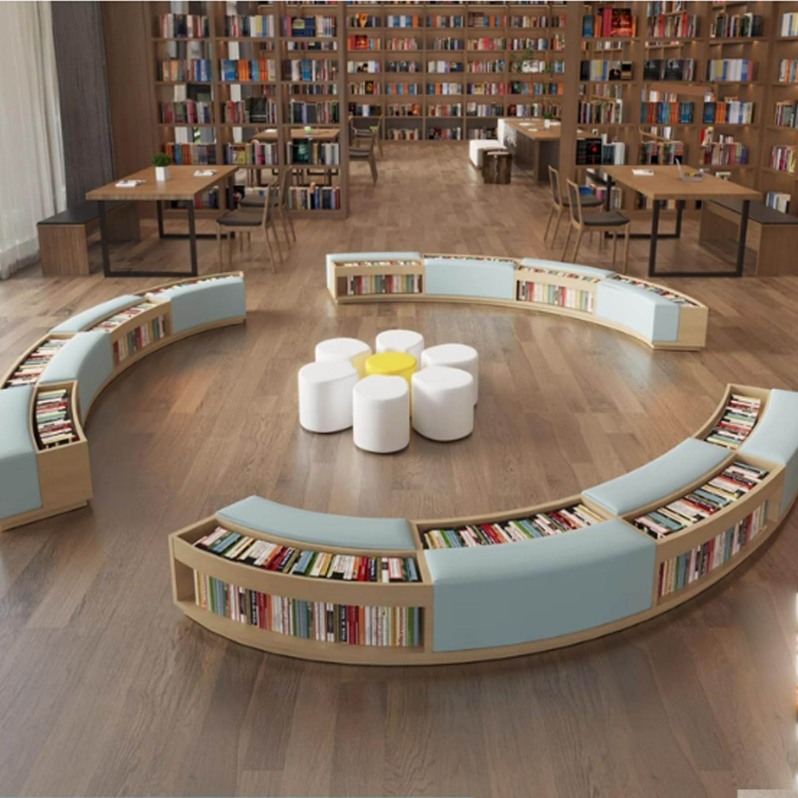 Curved Bookshelf and Sofa Set,Multifunctional Stool Combination,for Training Institution Kindergarten Reading Area Library Rest(G)