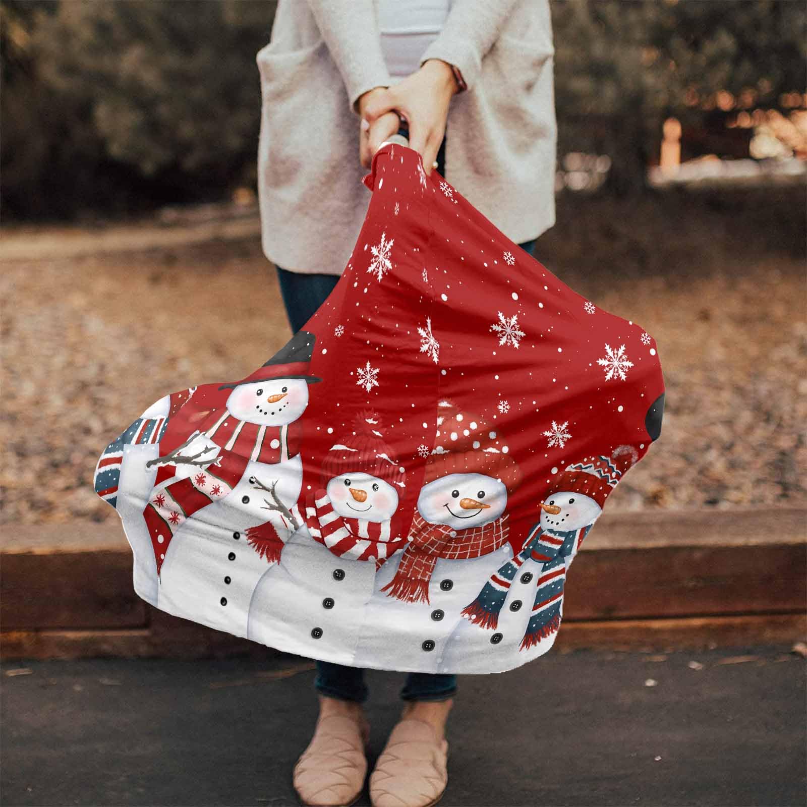 Nursing Cover for Breastfeeding Scarf, Snowman Falling Snowflake Red Merry Christmas Baby Car Covers Super Soft Multi Use for Canopy Shopping Cart Cover Blanket Stroller Cover