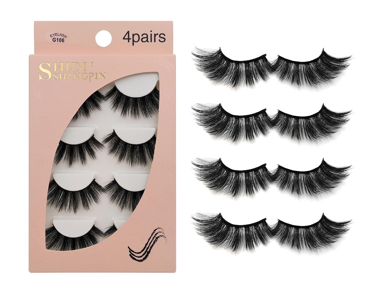 Pestañas Postizas 4 Pares - Profesional reutilizable Pestañas de la cara Ajuste para todos los ojos, Hecho a mano natural grueso Pestañas 3D Faux Mink G106