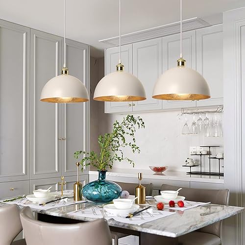 Miniatura 3 de Lámpara colgante de hoja blanca y dorada, lámpara colgante de techo vintage, lámpara colgante de metal ajustable de granja, lámpara de comedor