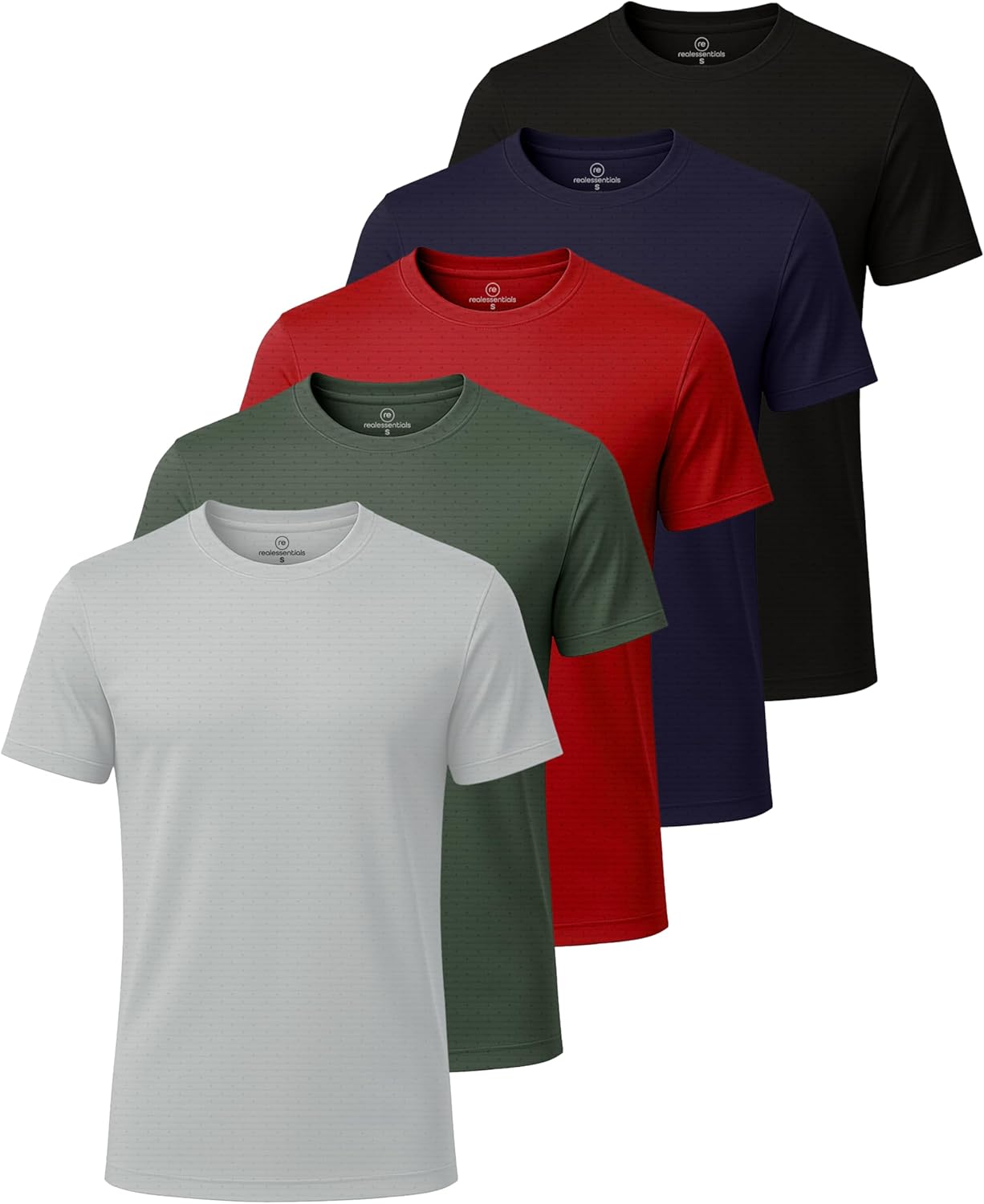 Real Essentials 5 Pack: Men’s Breeze Tech Crew Neck Workout T-Shirts Moisture-Wicking Athletic, Gym Shirts (Big and Tall)
