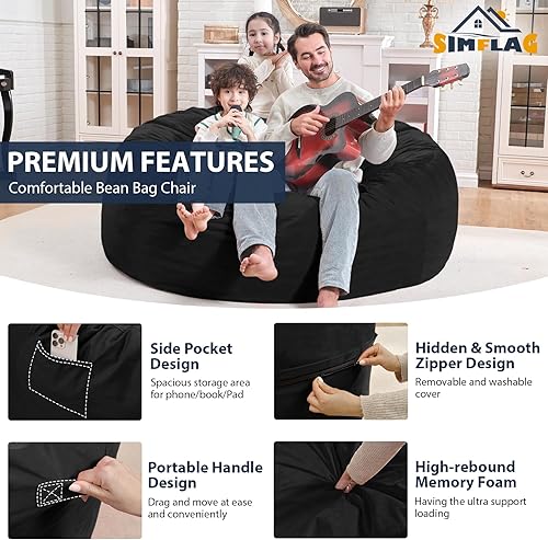 Miniatura 346 de Puf de 5 pies, puf grande con relleno de espuma viscoelástica, sofá puff esponjoso con funda de terciopelo holandés, puf redondo para sala de estar,