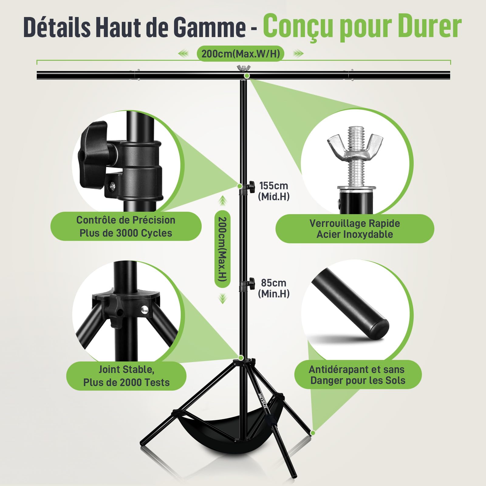 Fond Vert avec Support 1,5x2m Pliable Toile de Fond Photo Studio Green Screen pour Vidéo Photographie Chromakey