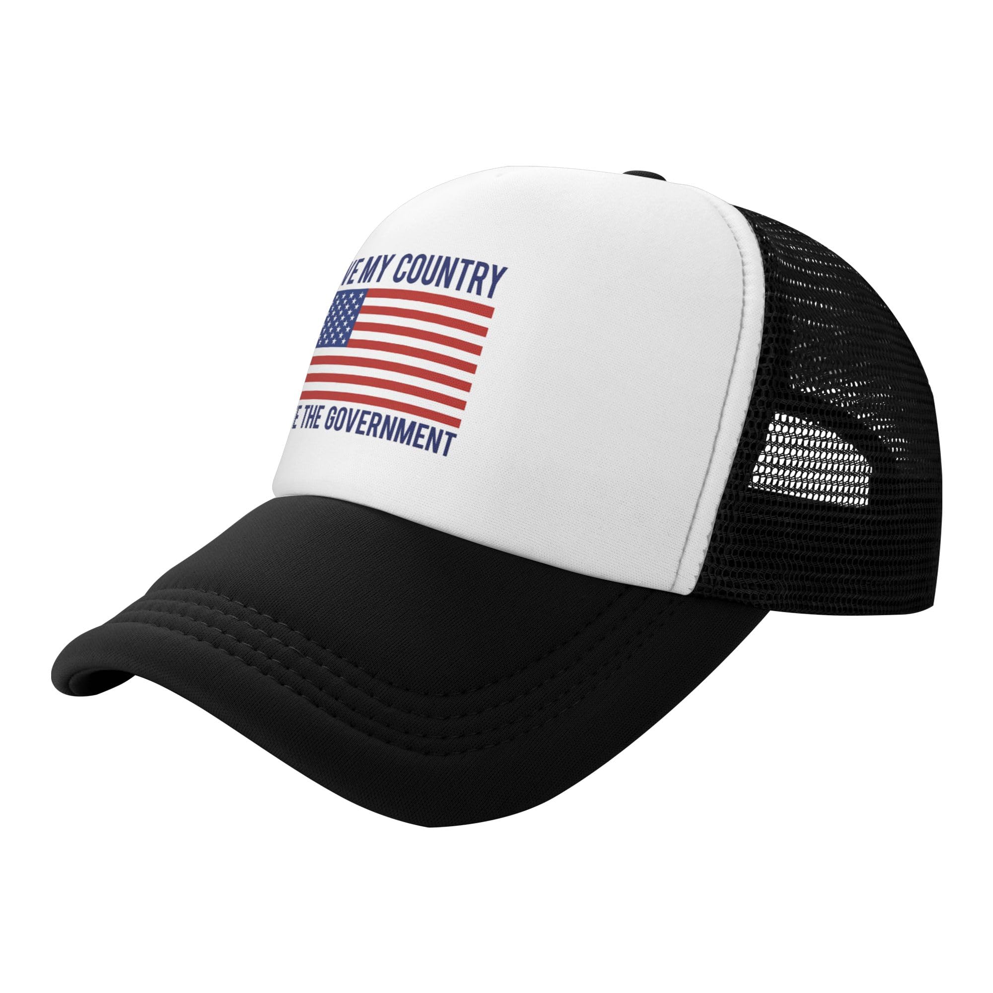 Love My Country Hate The Government Trucker Hat Anti Fascist Baseball Cap Mesh Back Adjustable Hats for Kids - Black