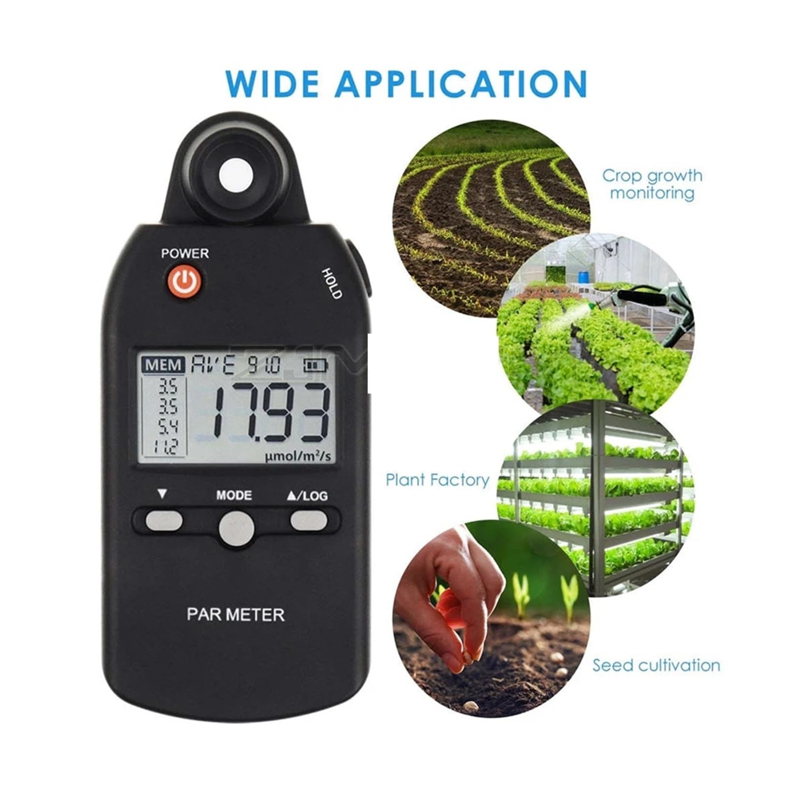 Medidor de luz Digital, Medidor De Luz Mano Sensor PAR Medida Intensidad Crecimiento Lux PPFD Probador para Plantas Interior Y Exterior,fácil de Llevar