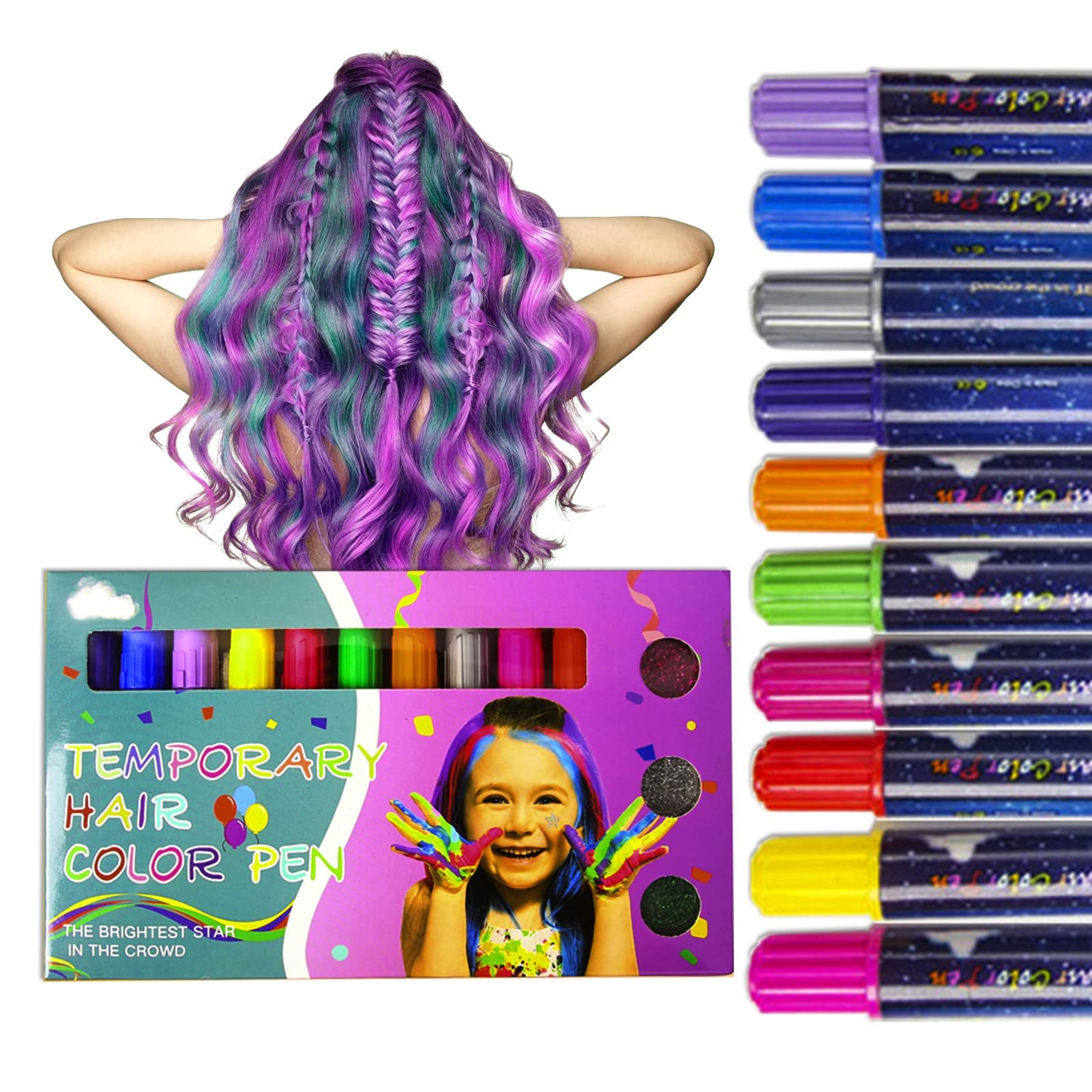 Hair Chalk, Hair Chalk for Girls, Temporary Hair Color, 22-Piece Hair Dye Temporary Bright Hair Color Dye Pens Washable Hair Color Safe for Child Kids And Teen, Great Birthday Gifts for Girls & Boys