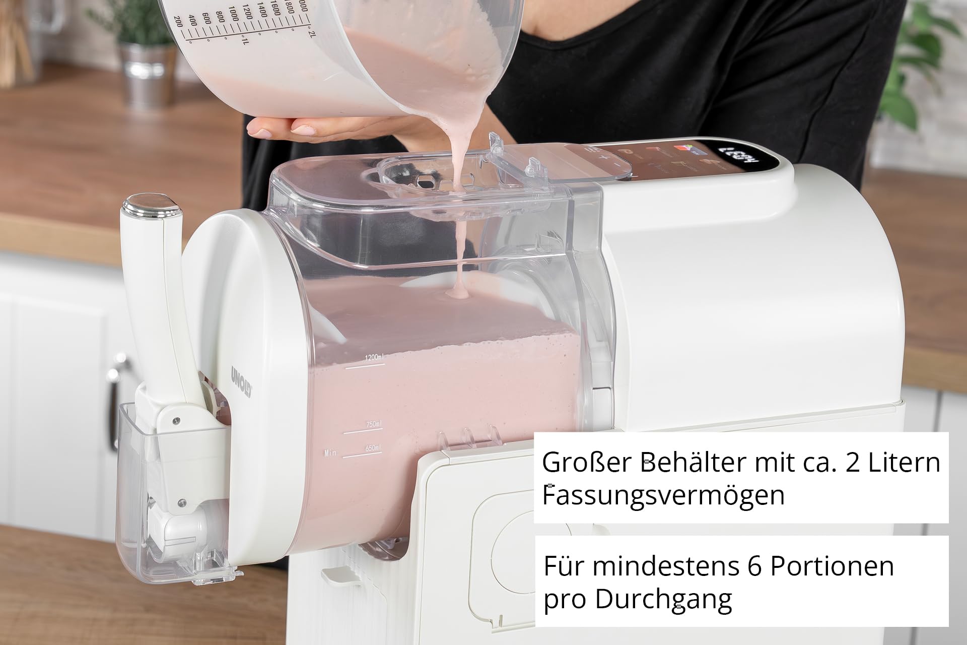 UNOLD 2in1-Slush- & Softeismaschine Sofia – Softeis & Slushies ohne Vorgefrieren in 30 min dank Kompressor – 2L Kapazität, 5 Automatik-Programme & Waffelhalter - einfache Reinigung