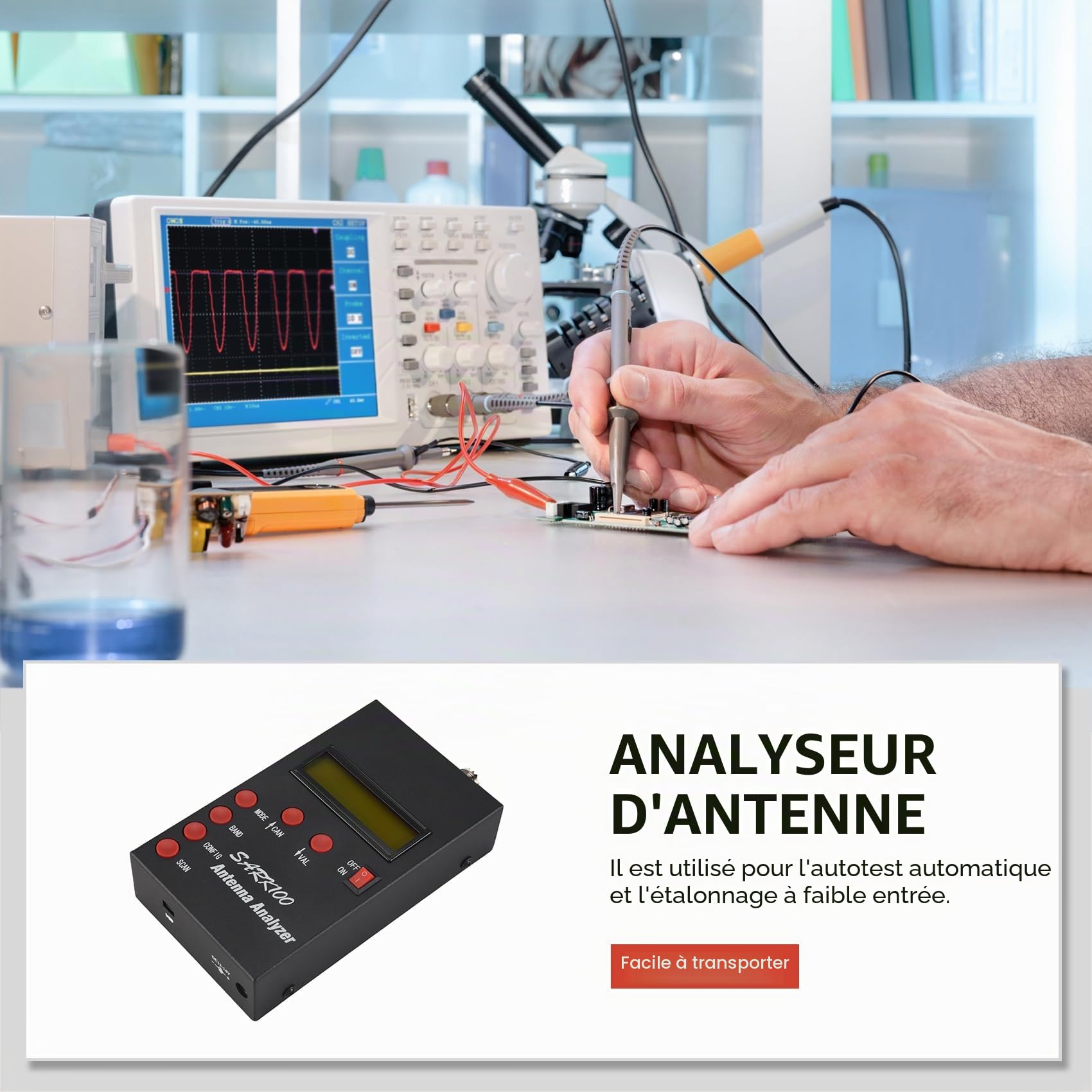 Analyseur D'Antenne SARK100 Analyseur D'Antenne SWR à Ondes Courtes 1-60 MHz avec Plage de Mesure Utilisable de 1.0 à 9.99 SWR