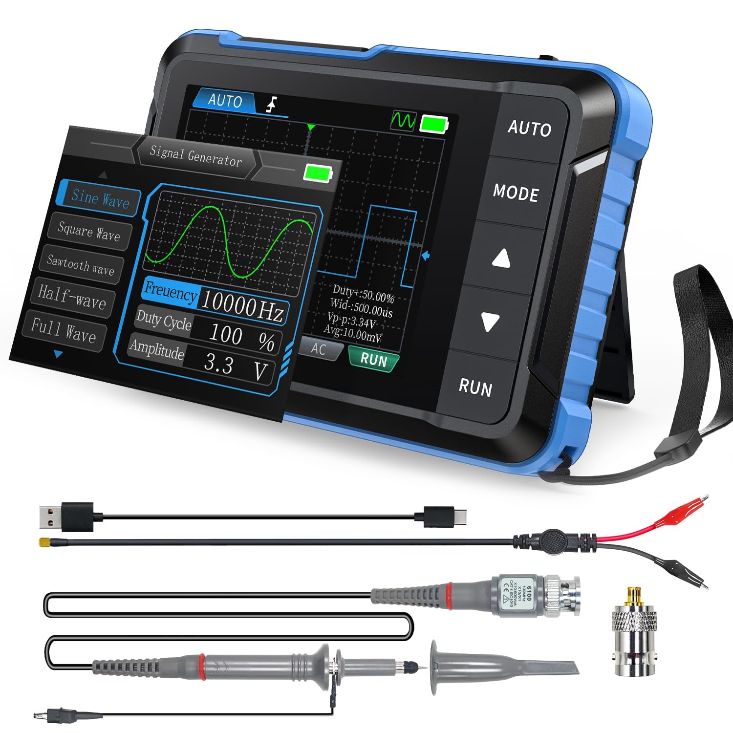 Mini 2-in-1 Oscilloscope with Signal Generator - 2.8" TFT Color Display, Portable Oscilloscope, 5MS/s Sampling Rate, 1MHz Bandwidth, Trigger Function Auto/Nomal/Single-image-25