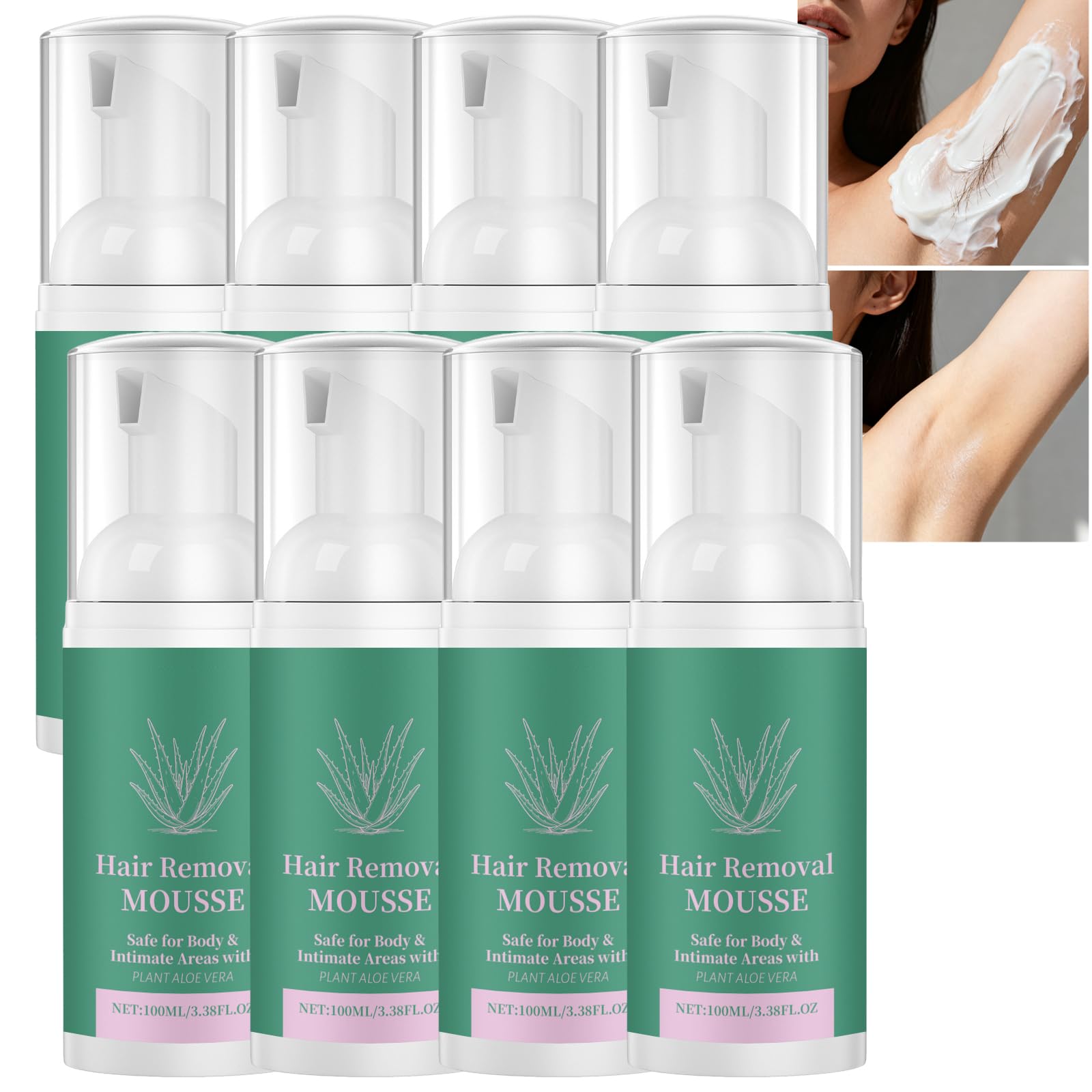 Aloe Vera pianka do depilacji włosów, delikatna i bezbolesna pianka do depilacji ciała, twarzy i okolic intymnych, szybko działający, nawilżający i nieklejący (8 szt.)
