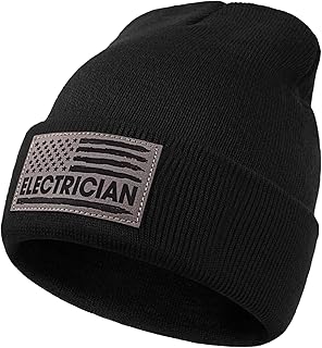 Teacher Nurse Firefighter Police Gifts for Men Women, Cuffed Beanie Hat with Leather Flag Patch - Occupational Gift