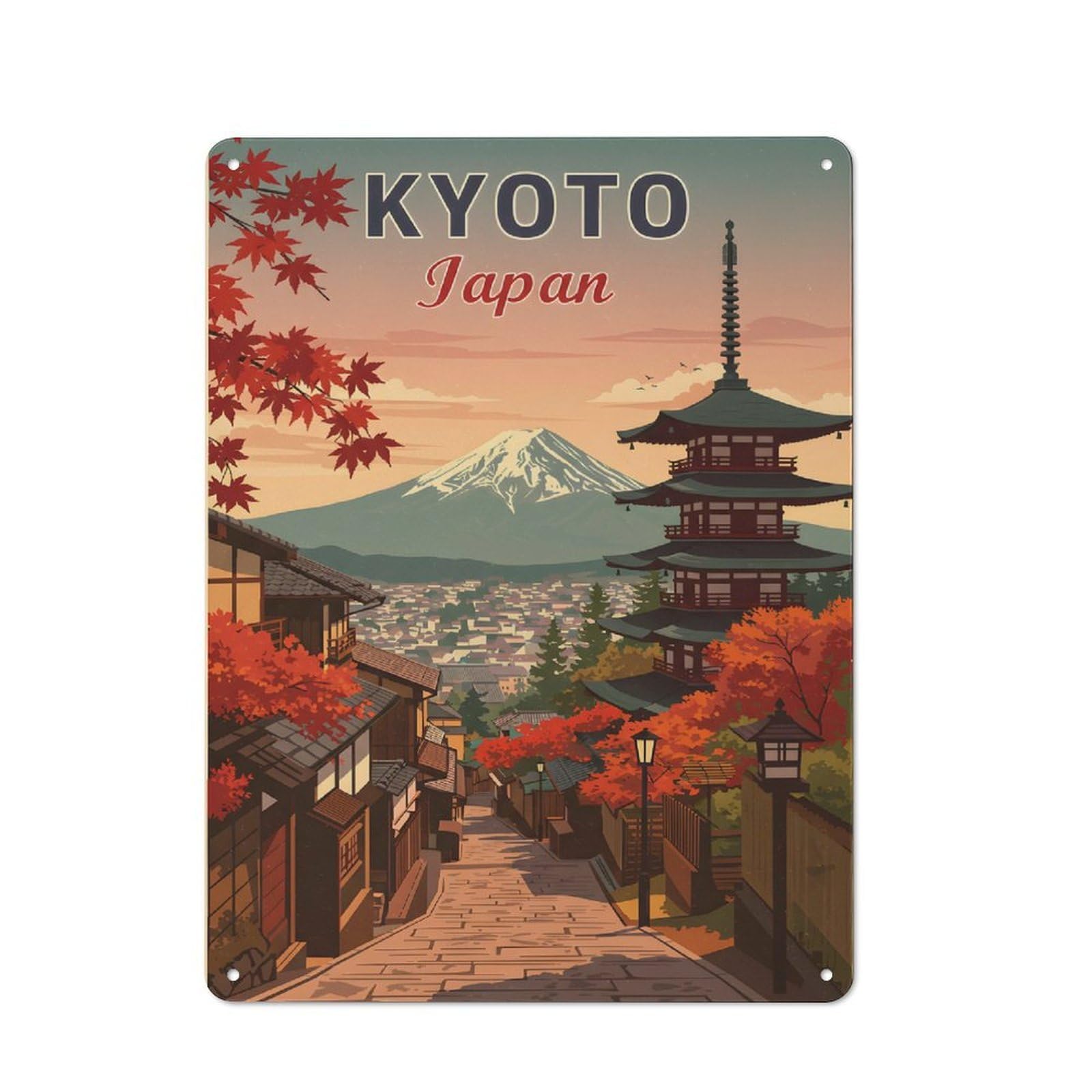 Junmoney Kyoto Japan Travel 40X30cm Rustic Tin Sign With For Garage Or Workshop, For Vintage Wall Decor Fans, For Kitchen And Home Bar Decor