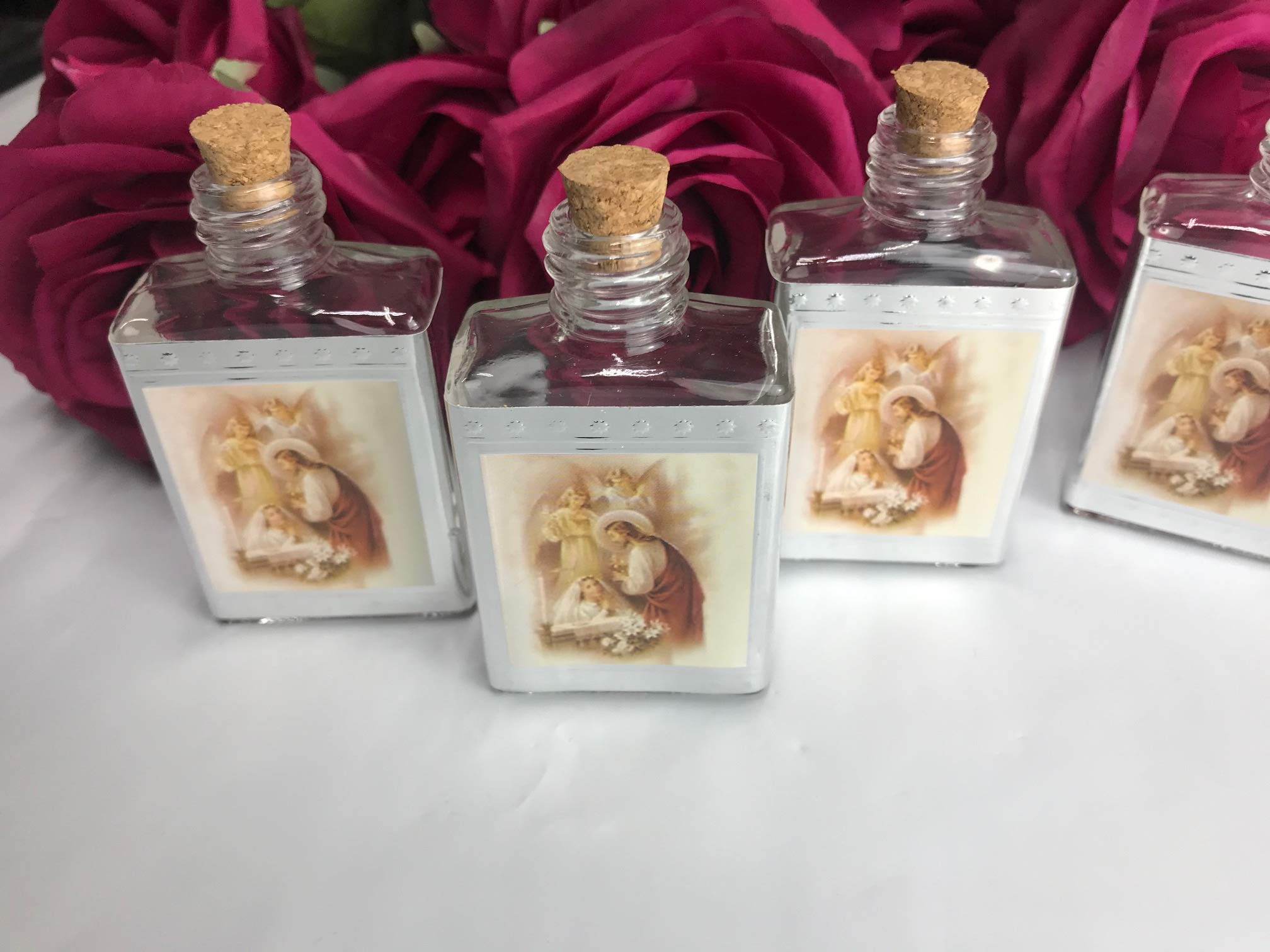 OOKI-12 PC 3.5 Decorative HOLY Water Bottle Favors RECUERDOS Baptism BAUTIZO Christening Glass with Cork Top (Baptism Girl)