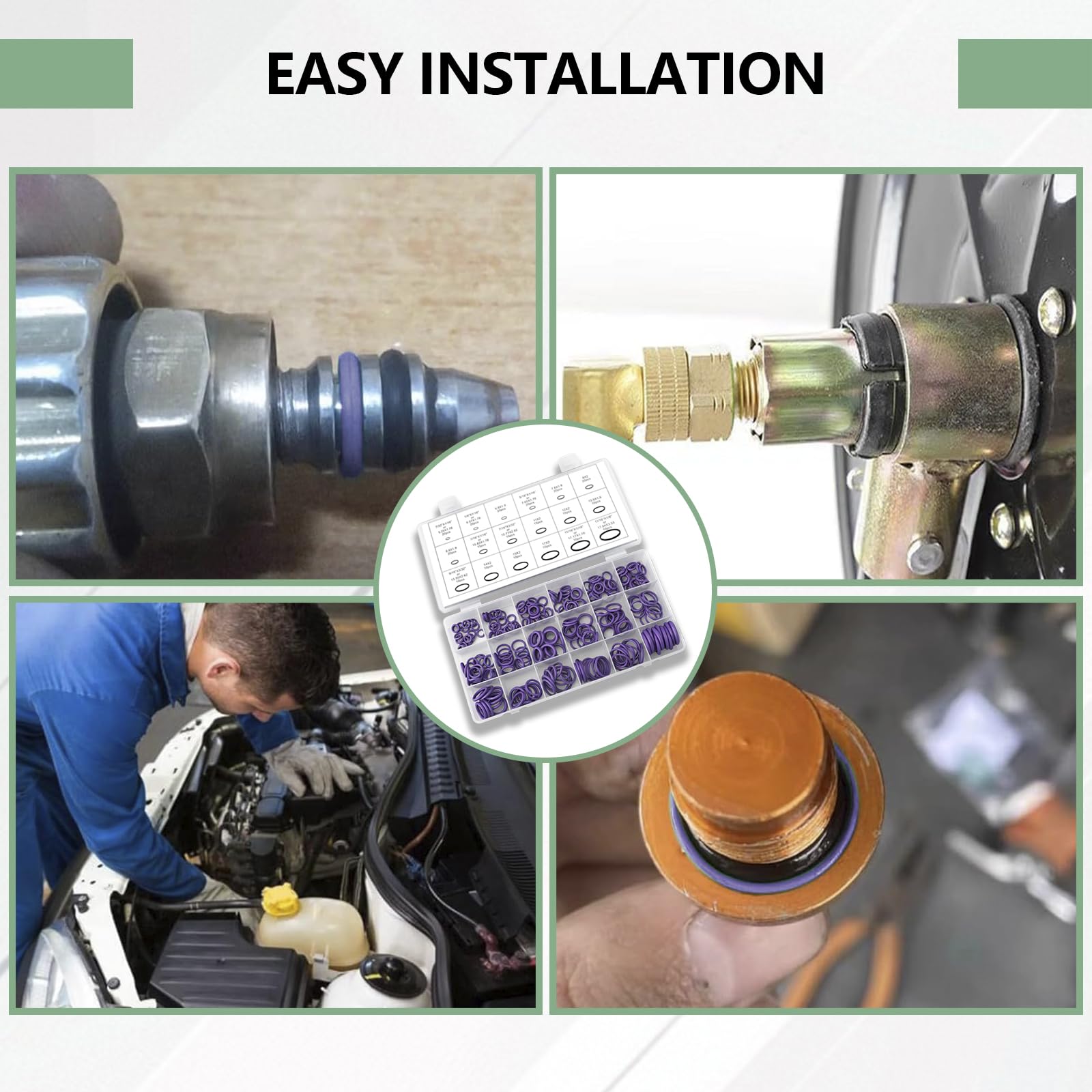 Set di guarnizioni A/C in 18 misure, 270 pezzi, kit di guarnizioni O-ring in gomma nitrilica, kit universale di guarnizioni per compressore dell'aria condizionata dell'auto, kit assortito per