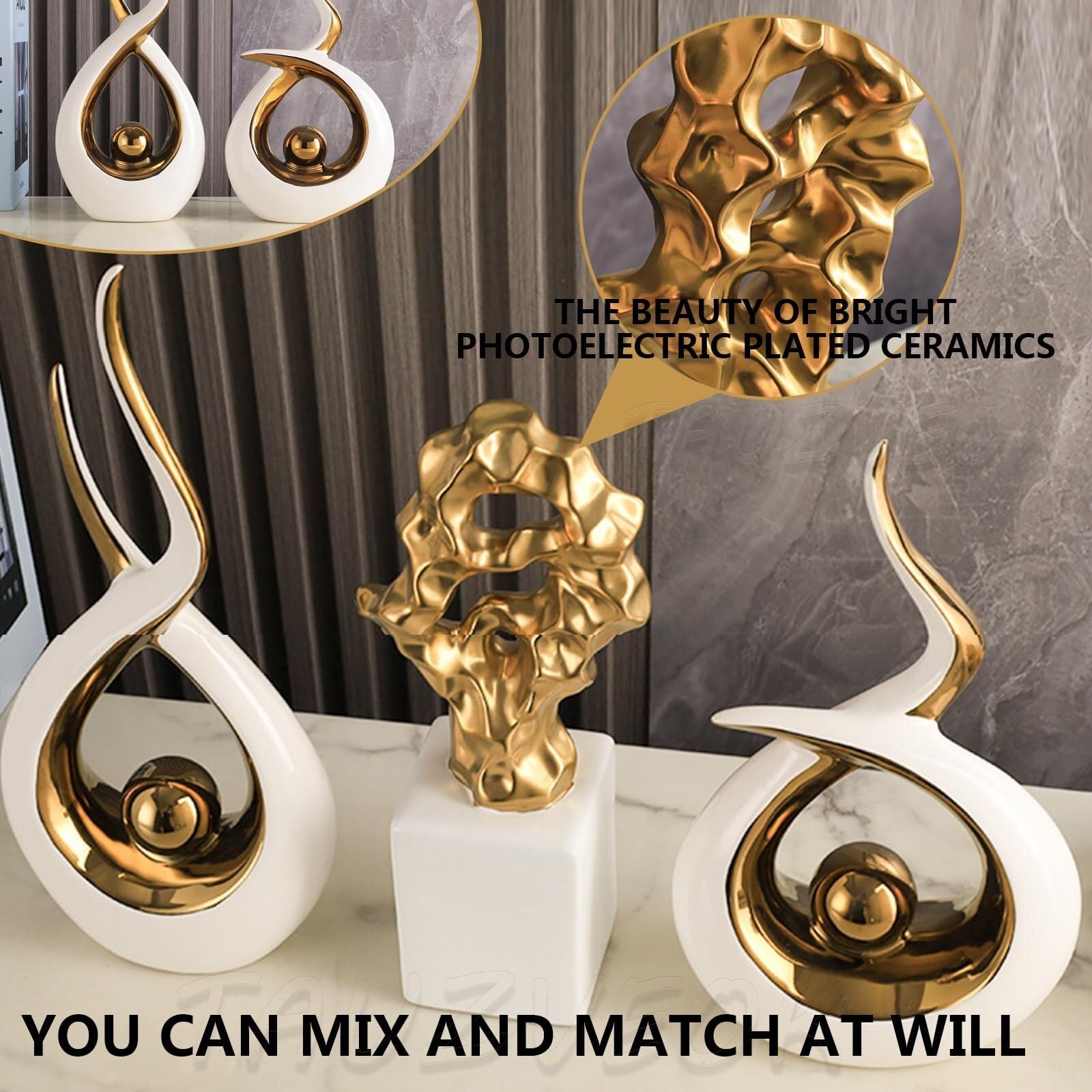 Regalos para Mujeres Escultura Decorativa Moderna de la Estatua Abstracta cerámica del Oro Blanco for el hogar Decoración para estanterías(Lucky B)