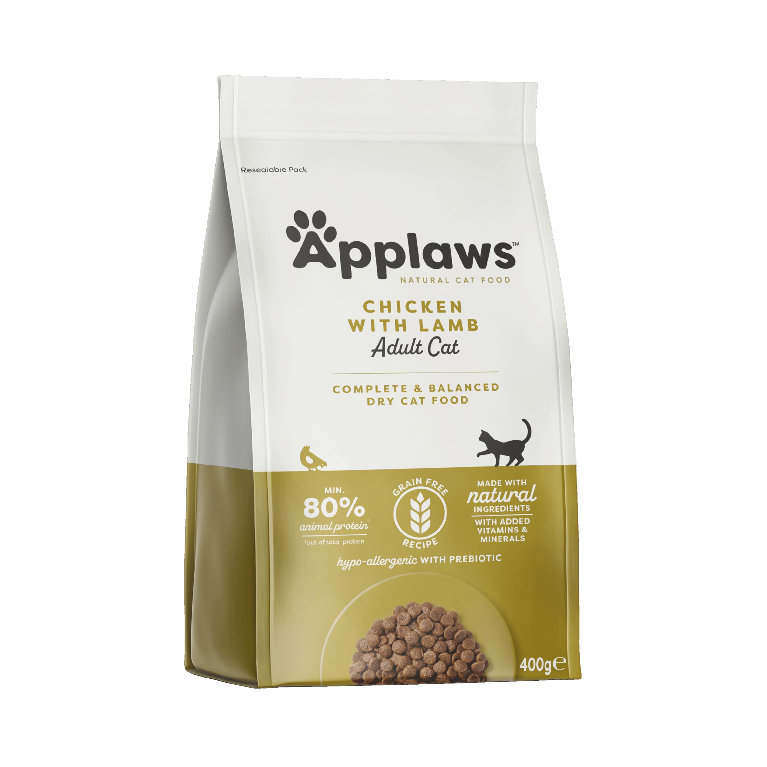Applaws Complete and Grain Free Adult Dry Cat Food, Chicken with Extra Lamb, 400g Bag (Pack of 1)