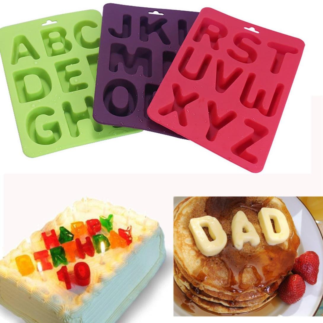Prettymenny 3Pcs / Set of Letters Silicone Handmade Cake Decoration DIY Mold (Multicolor)