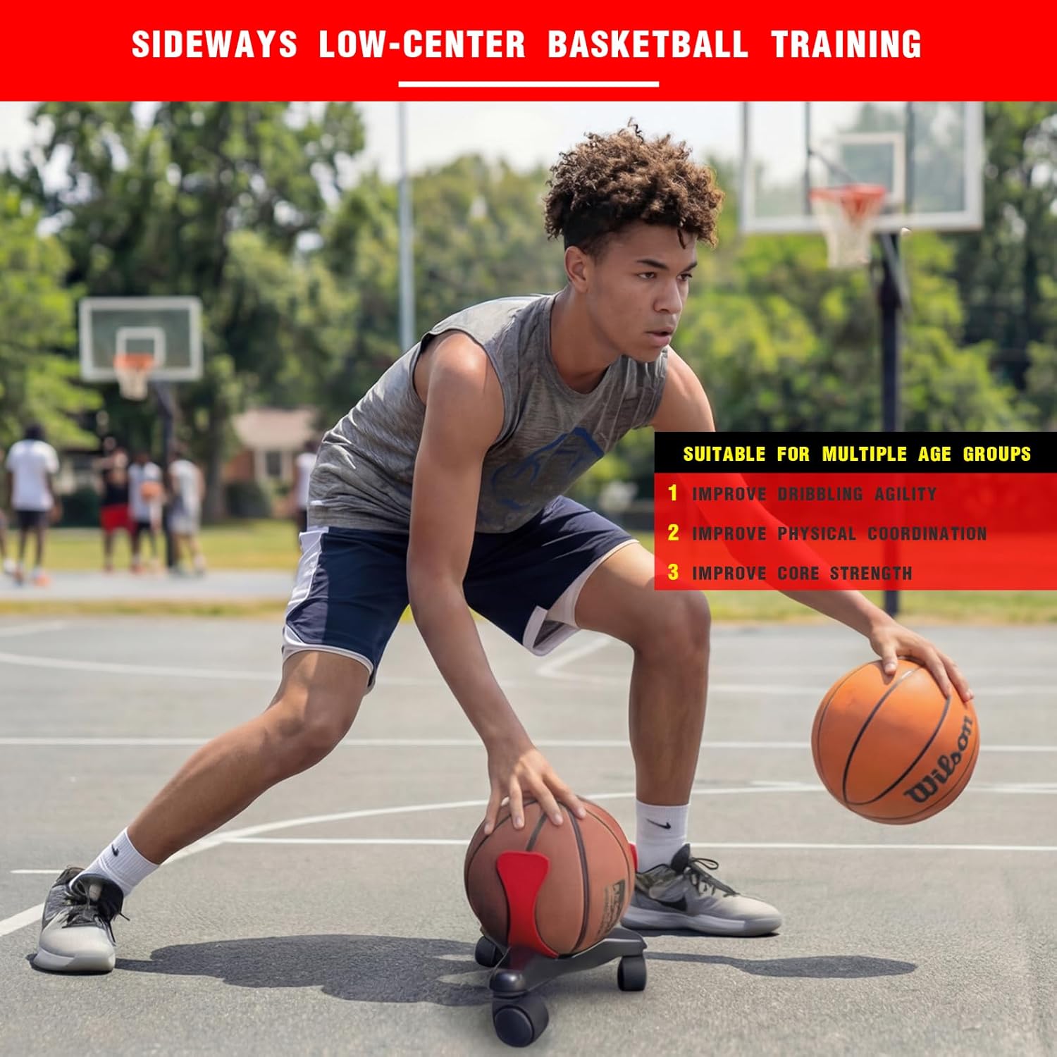 Sideways Low-Center Dribbling Sliding Clamps Basketball Training Equipment Improve Skills Agility Coordination Training Kit Suitable for Basketballs of Size 5, 6, and 7