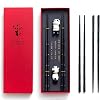 HauSun 2 Pairs Chopsticks and Chopstick Rest Gift Set- Dishwasher Safe Reusable Fiber Glass Chopsticks Porcelain Cute Panda Chopstick Holder, Non-Slip Chinese Japanese Style Chopsticks Set, Black