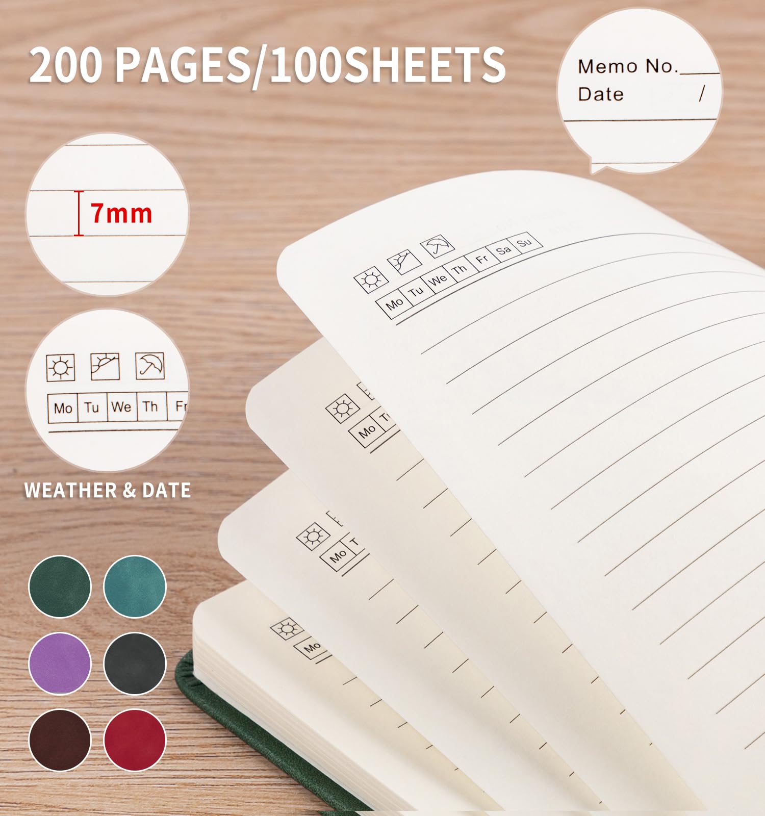 Confezione da 6 quaderni a righe per donne e uomini, A5, con copertina rigida in pelle per scrivere, 200 pagine di carta spessa, diario giornaliero per lavoro, scuola, prendere appunti, affari, viaggi