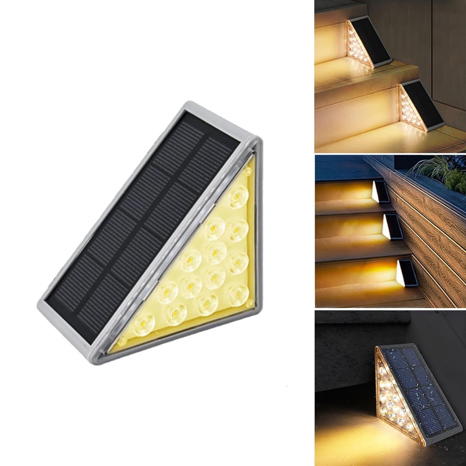 Curb Appeal Lights, Led Waterproof Triangle Step Lights for Outside, Instant Curb Appeal Solar Deck Lights Ip67 Auto On Off for Stairs, Yard Decor (Warm, 1 Pcs) — image 1