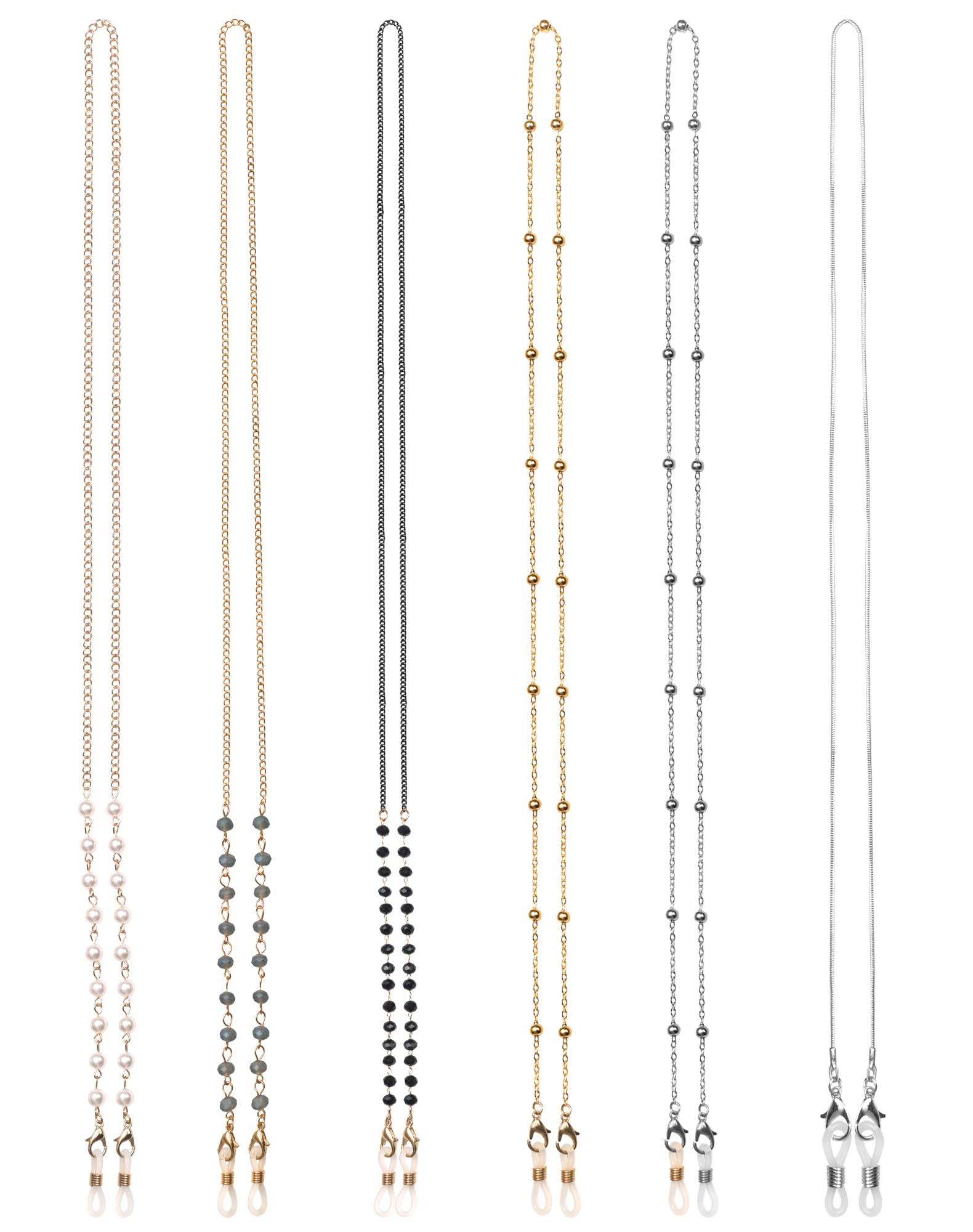 LAOYE 6 Cadenas para Gafas de Sol Mujeres, Cadena de Gafas Mujer Elegante, Cadena para Máscarillas, Cadena para Gafas de Sol Elegante Soporte Para Gafas, Cadena Gafas Dorada/Plata/Negro - Multicolor