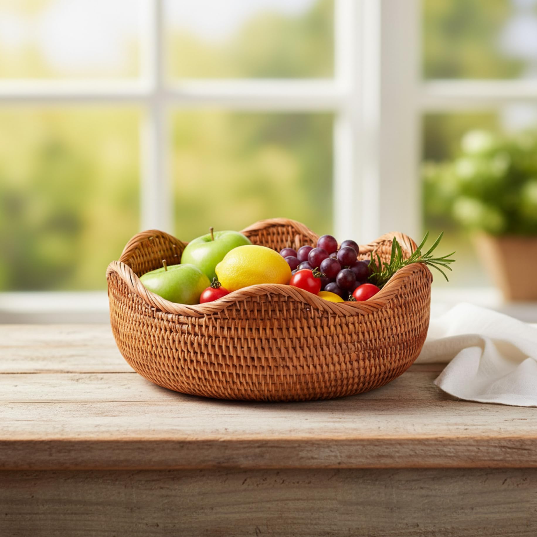 Cestini per il pane da portata, cestini da portata in vimini intrecciati da 24 cm, contenitore multiuso per l'organizzazione del bancone della cucina
