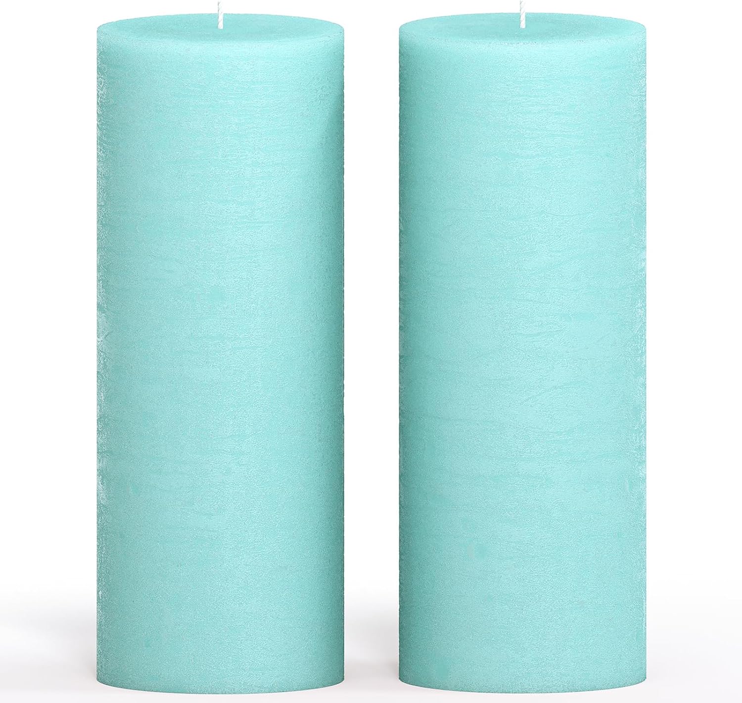 CANDWAX Light Turquoise Pillar Candles 3x8 Inch – Set of 2 Unscented Dripless Large Candles, Rustic Look for Weddings, Events, Home Decor
