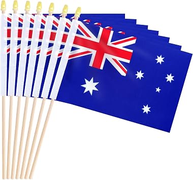 Pack of 20, Handheld Australia Flags 5x8 Inch Small Australian Flags on Wooden Sticks with Gold Spear Top, Mini Australia Country Flag for National Day, Parades, Patriotic Decorations
