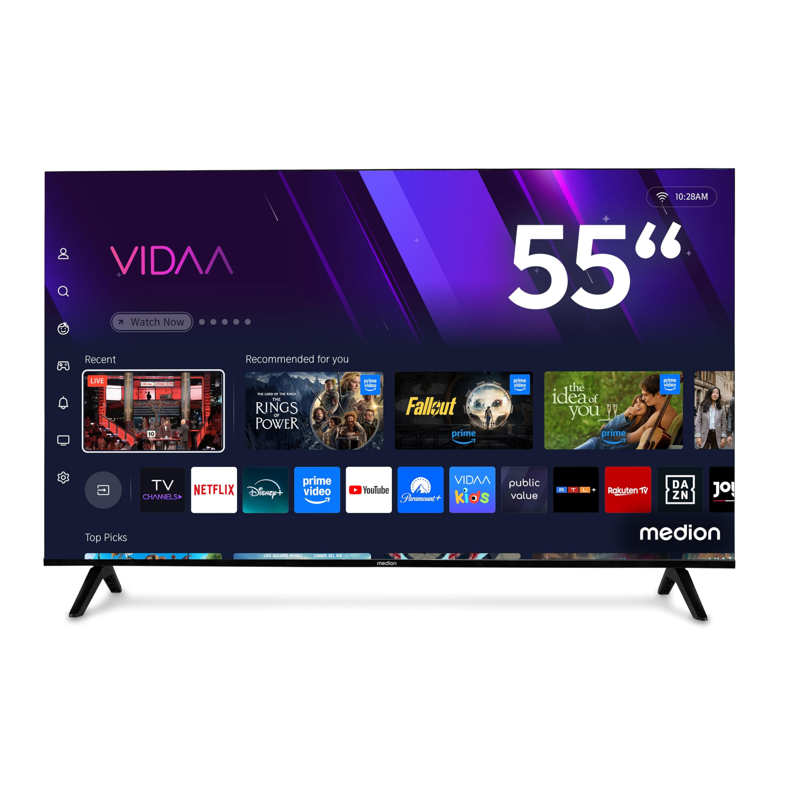 MEDION 138,8 cm (55 Zoll) Ultra HD Fernseher (Smart-TV, 4K, HDR10, VIDAA Store, HBO Max, MagentaTV, Prime Video, Disney+, DAZN, HbbTV, PVR, Bluetooth, MD 855301)