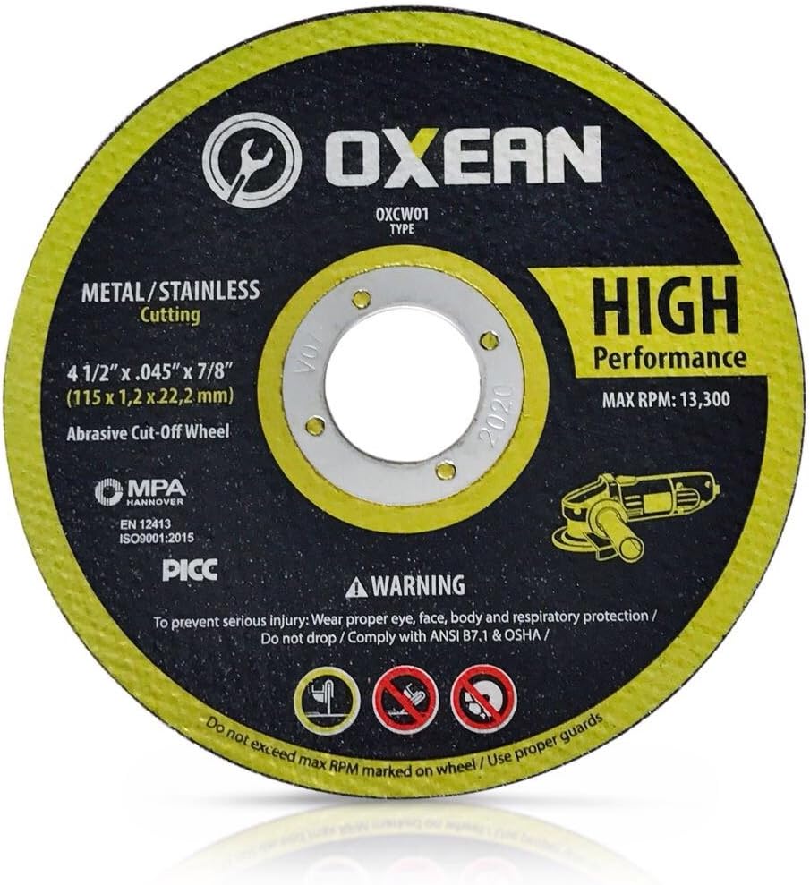 Oxean 5 Pack - Professional 4 1 2 Cutting Wheels For Grinders - For Metal & Stainless Steel/INOX - 4 1/2" x .045 x 7/8-Inch | Flat Cut Off Wheels