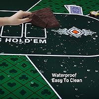 Vista 3 de CONTINUE Alfombrilla de póquer impermeable mejorada para 6 jugadores, Texas Hold'em y Blackjack, diseño de mesa de goma antideslizante con bolsa