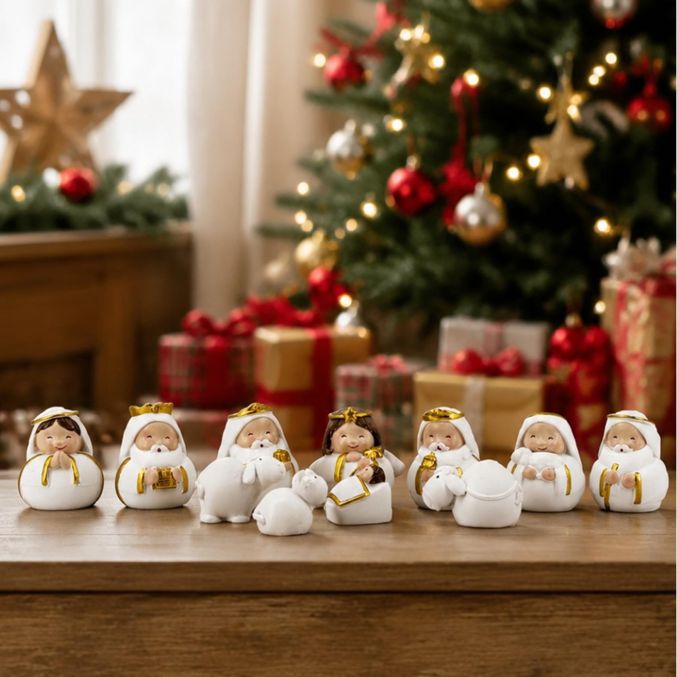 Set per presepe da 11 pezzi, simpatico set per presepe di Natale in resina