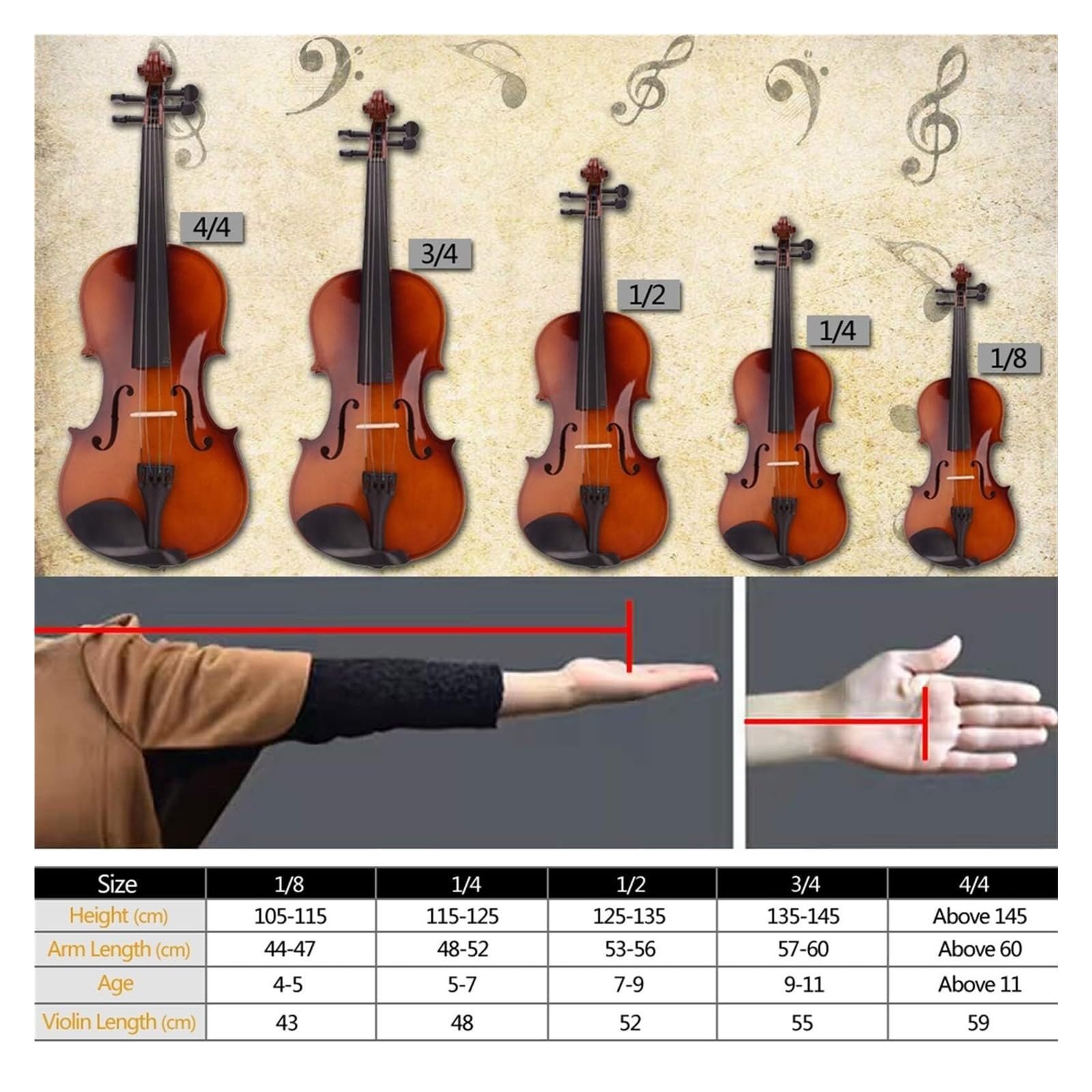 Violino 1/8 per principianti, set con custodia, archetto, colofonia finitura naturale, ideale per bambini dai 3 ai 5 anni, strumento di apprendimento, violino a grandezza naturale non incluso