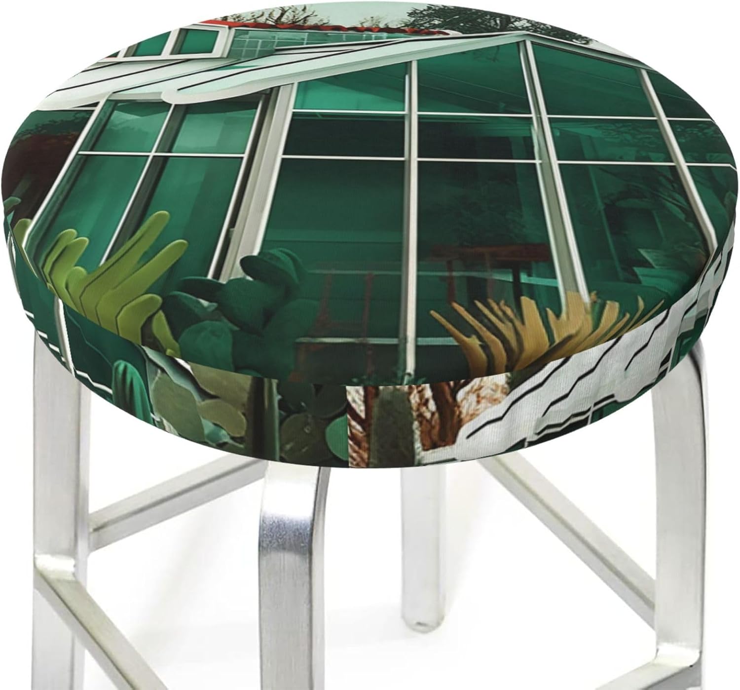 Bar Stool Cover Round Elastic Stool Cushion Covers Green House Bar Chair Cover Washable Stool Cushion Slipcover Stretch Stool Seat Covers for 12-14 Inch Chair