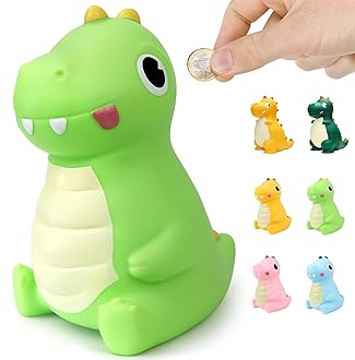 LEcylankEr Dinosaur Piggy Bank for Kids,Large Dino Money Box for Boys and Girls as Birthday Enrollment Baptism Birth Gifts (Green)