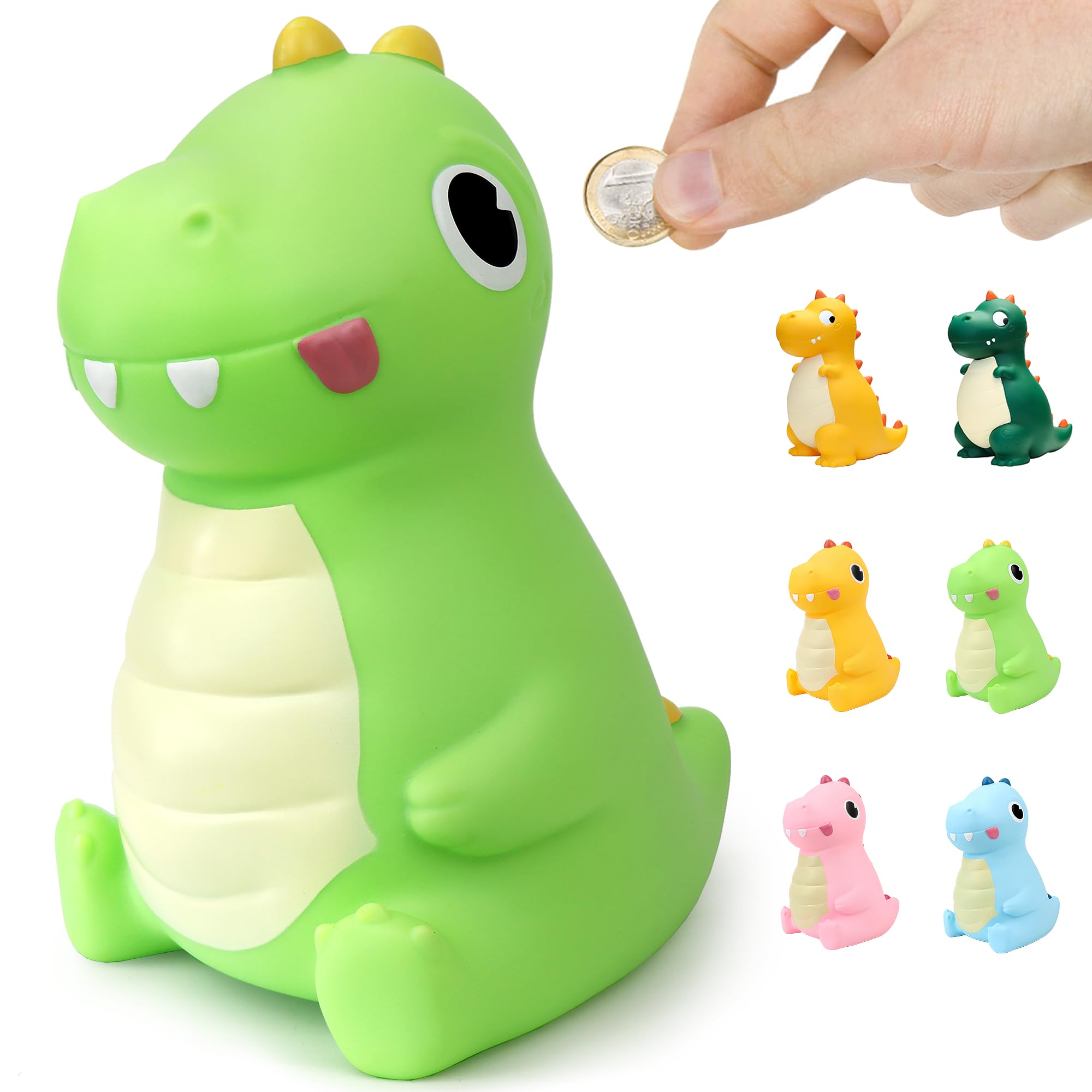 LEcylankEr Dinosaur Piggy Bank for Kids,Large Dino Money Box for Boys and Girls as Birthday Enrollment Baptism Birth Gifts (Green)