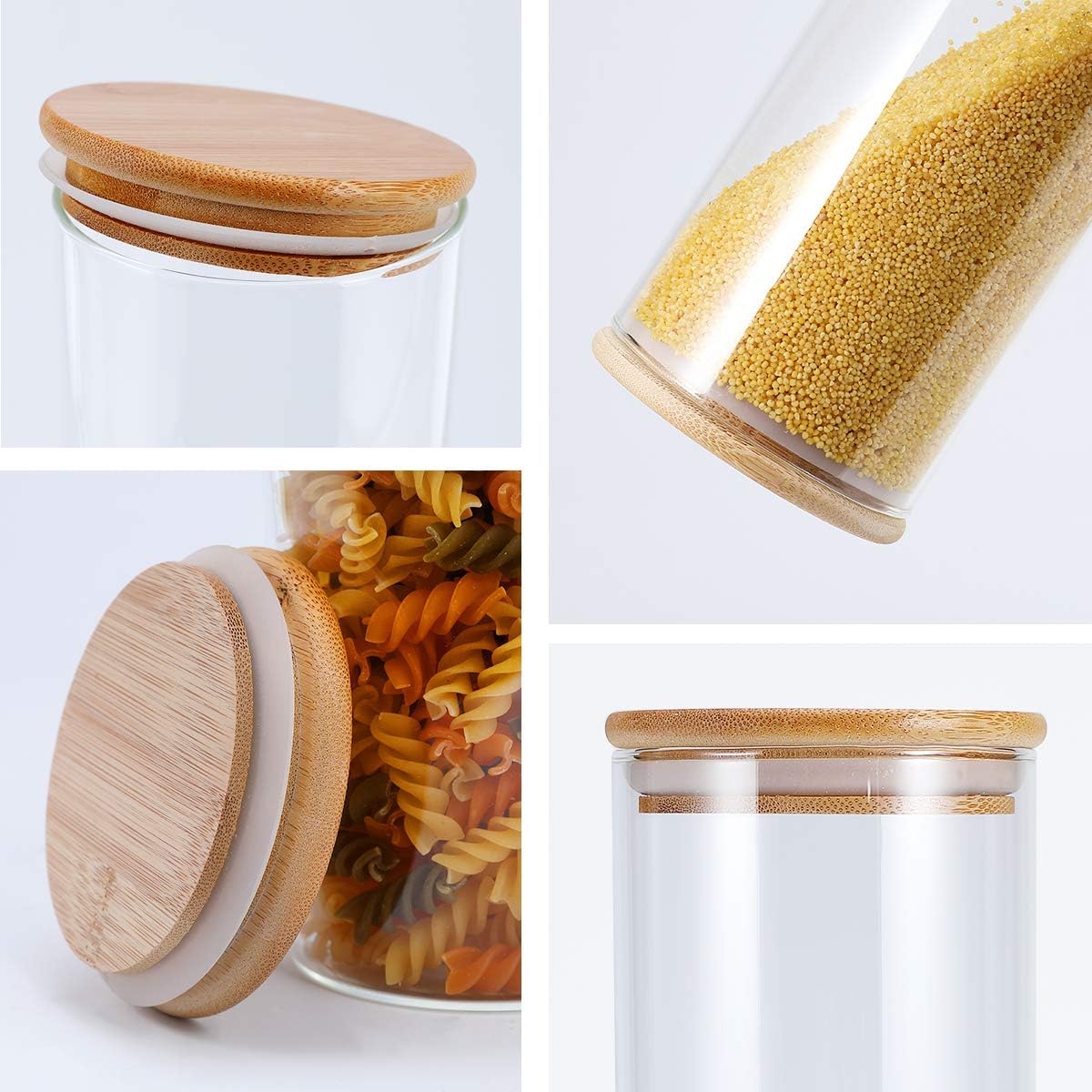 FOCUSLINE 3 Pack Glass Kitchen Canister Set, High Borosilicate Glass Food Storage Jars with Airtight Bamboo Lid For Flour, Sugar, Candy, Cookie(54 OZ/1600 ML)