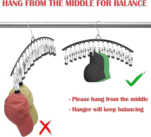 Miniatura 6 de NAKBINX Percha de sombrero para armario, paquete de 2 organizadores de sombreros de metal para gorras de béisbol, perchas de rotación de 360 que