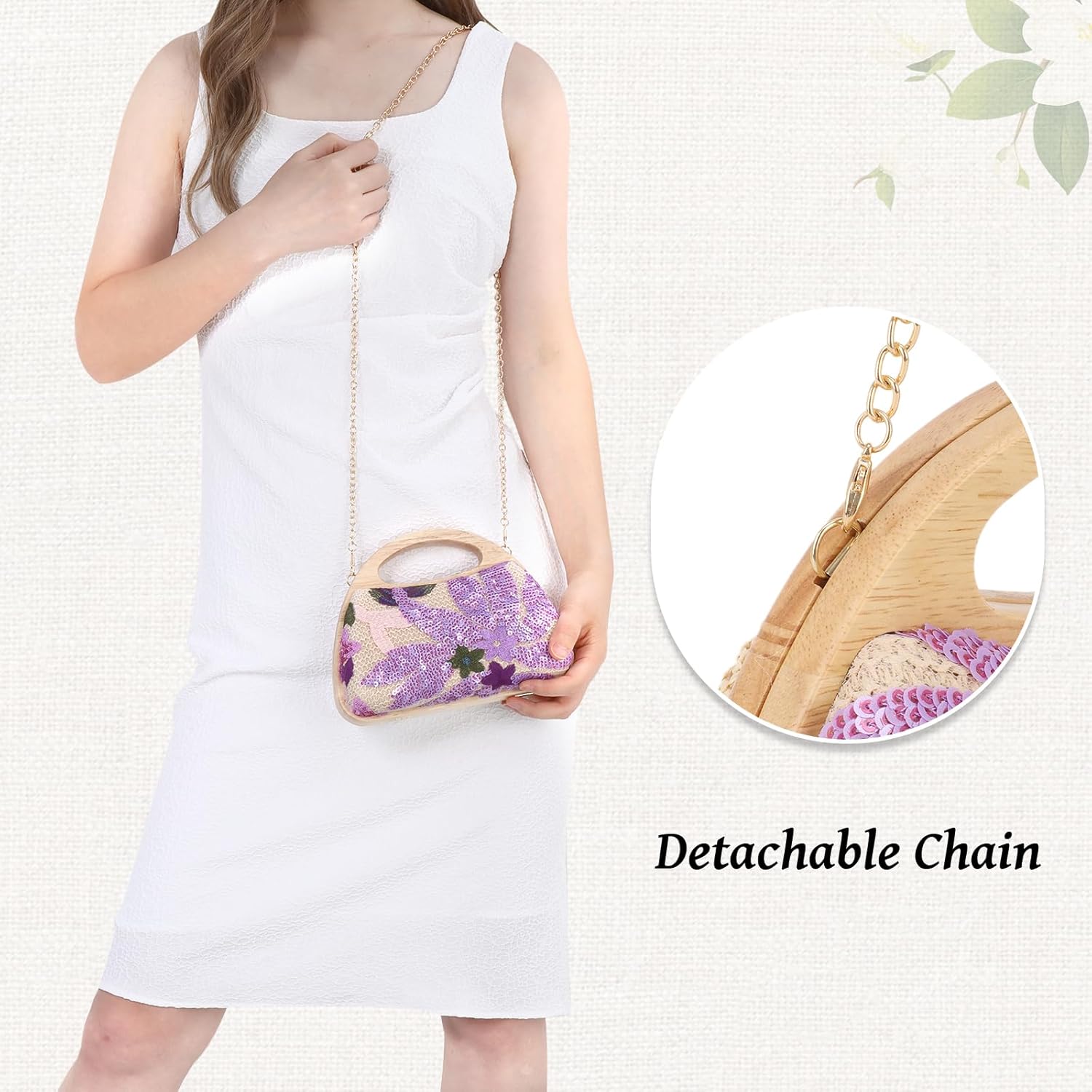 Oweisong Floral Beaded Clutch Purses for Women Summer Embroidery Sequin Handbag Top Handle Evening Bag for Formal