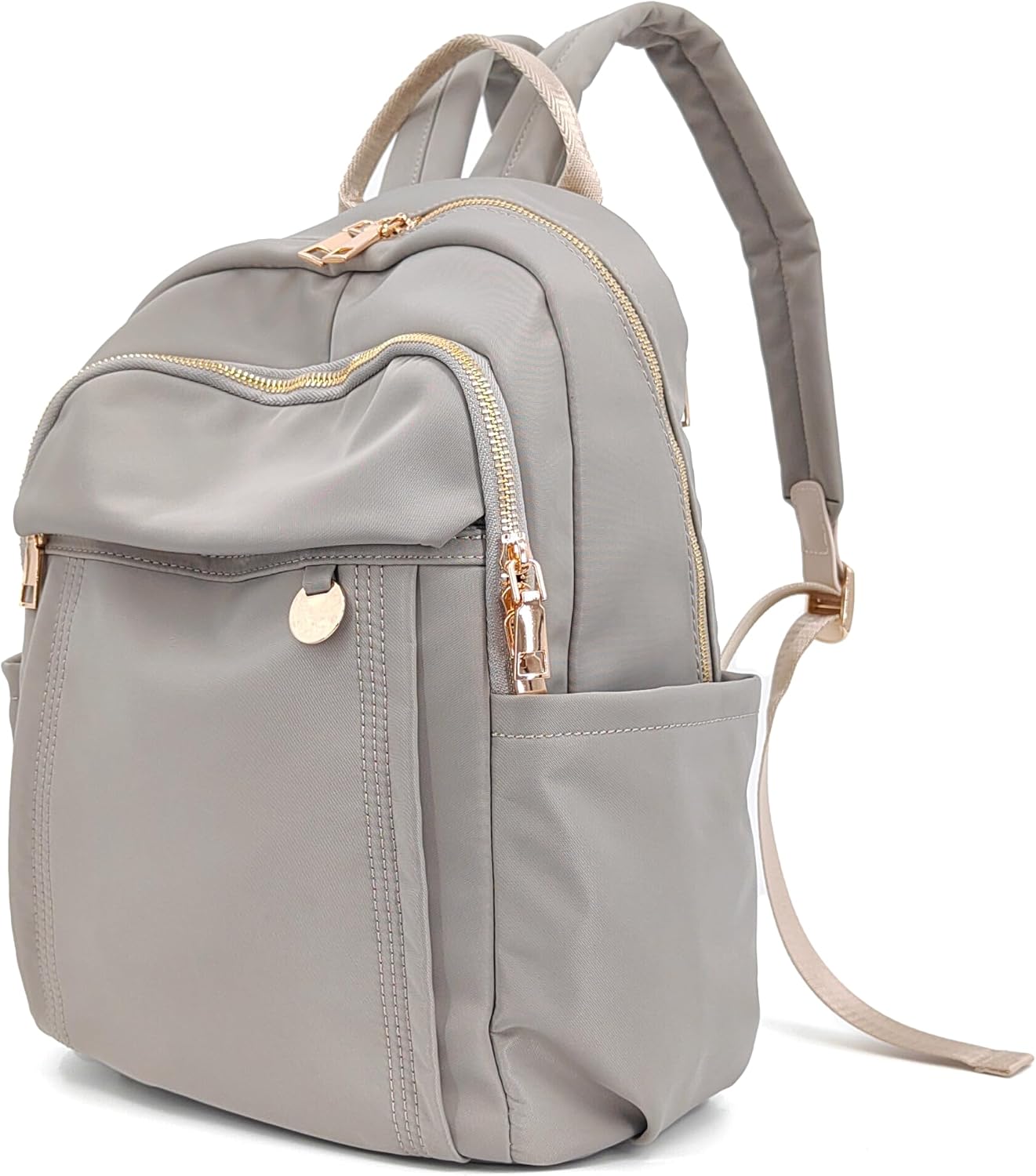 Compact Small Fashion Backpack Purse for Women,Chic Mini Daypack with Gold-Tone Hardware,Casual Minimalist Lightweight Water-Resistant Nylon Bag for Petite Women & Daily Essentials(Gray Beige) - Image 8