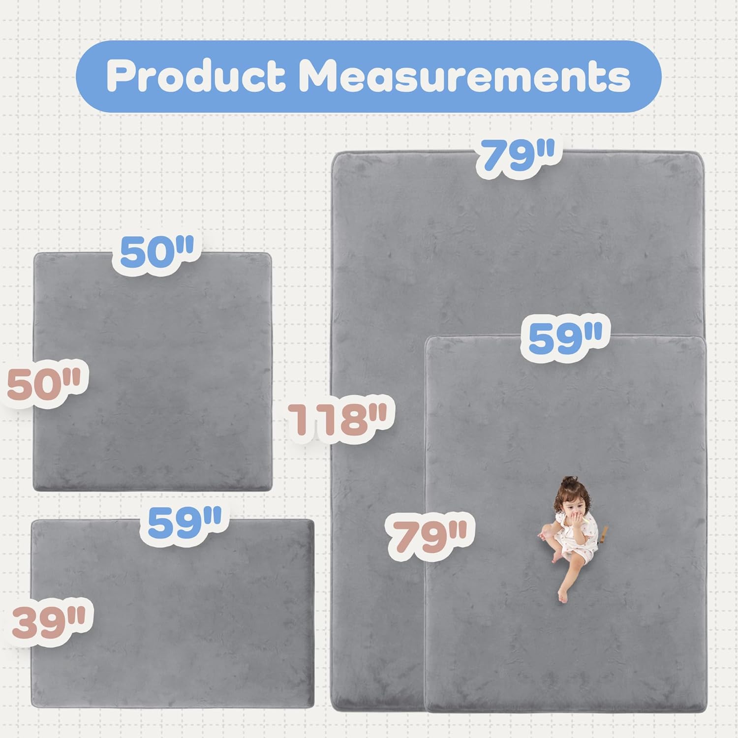 1.5" Thick Baby Play Mat for Floor, 59x79 Playpen Mat, Pro Soft Flannel Foam Mats Toddler Infant Kids Crawling for Nursery Rug Playroom Living Room Waterproof Easy Care Non-Slip (Dark Grey)
