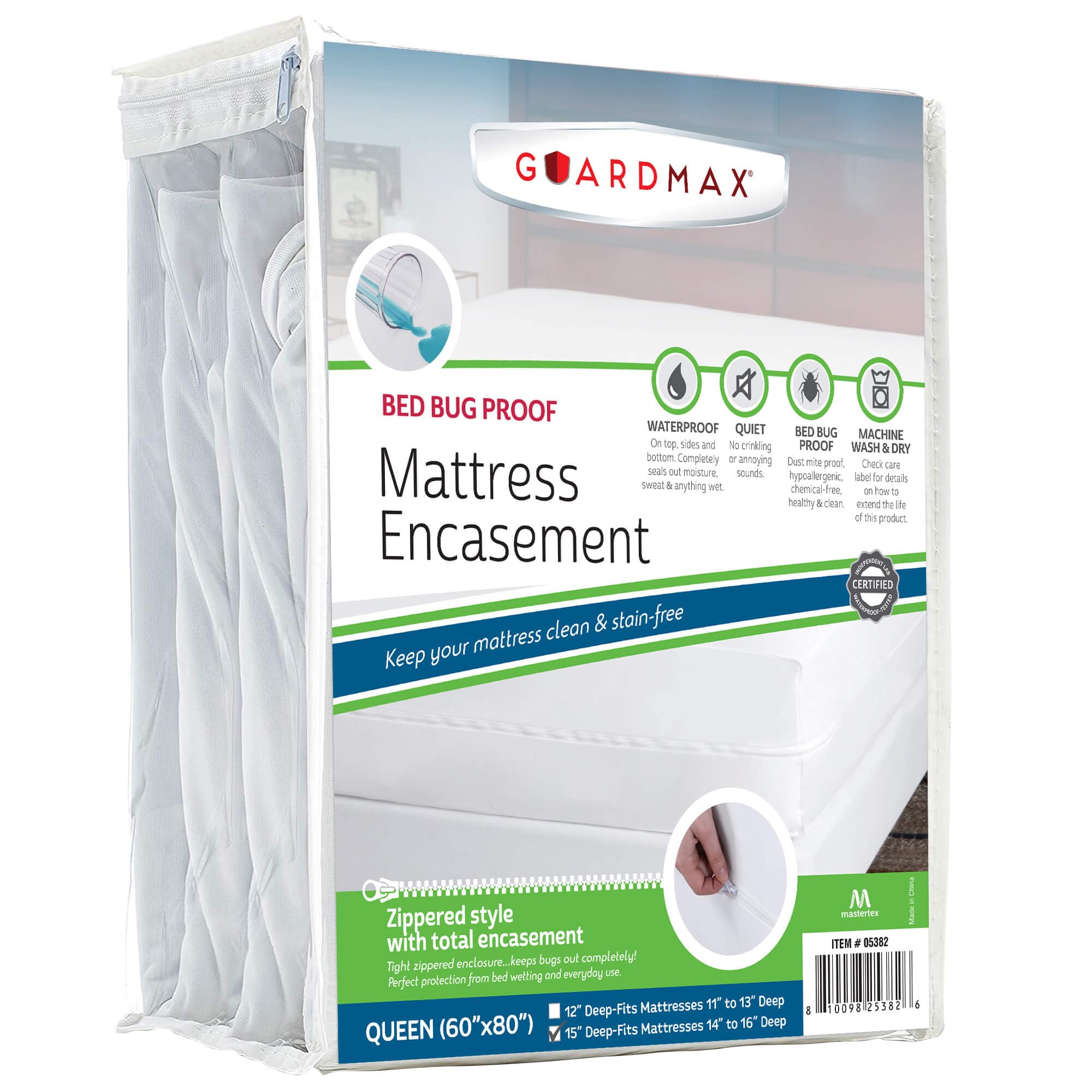 Guardmax Jersey Knitted Queen Zippered Mattress Encasement with Deep Pockets - Waterproof Bed Bug Proof Mattress Protector -