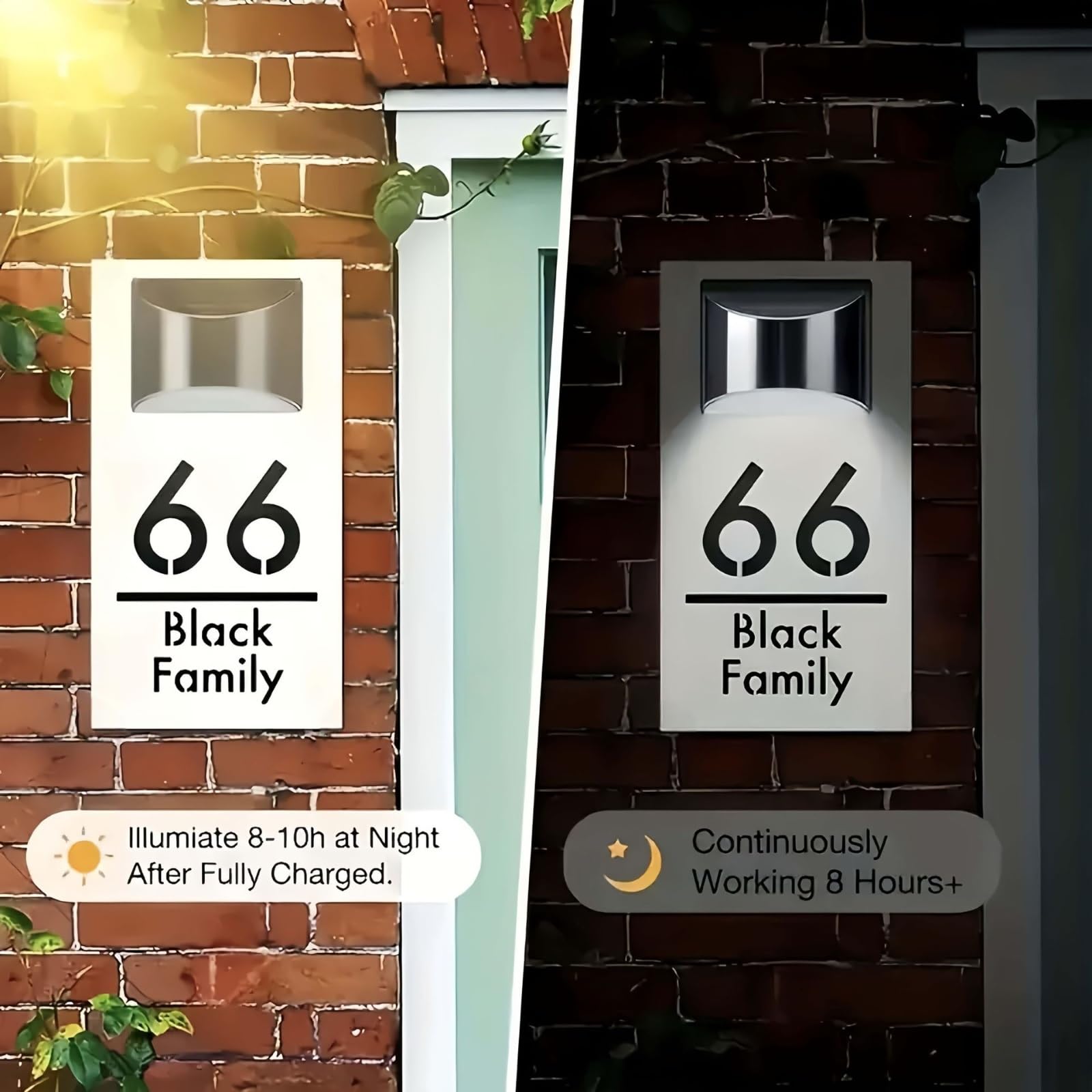 Solar-Hausnummern, Solar-LED-Adressschild, Acryl-Hausnummernschild, beleuchtete Außentür für Haus,Garten(Black Silver,15 * 29)