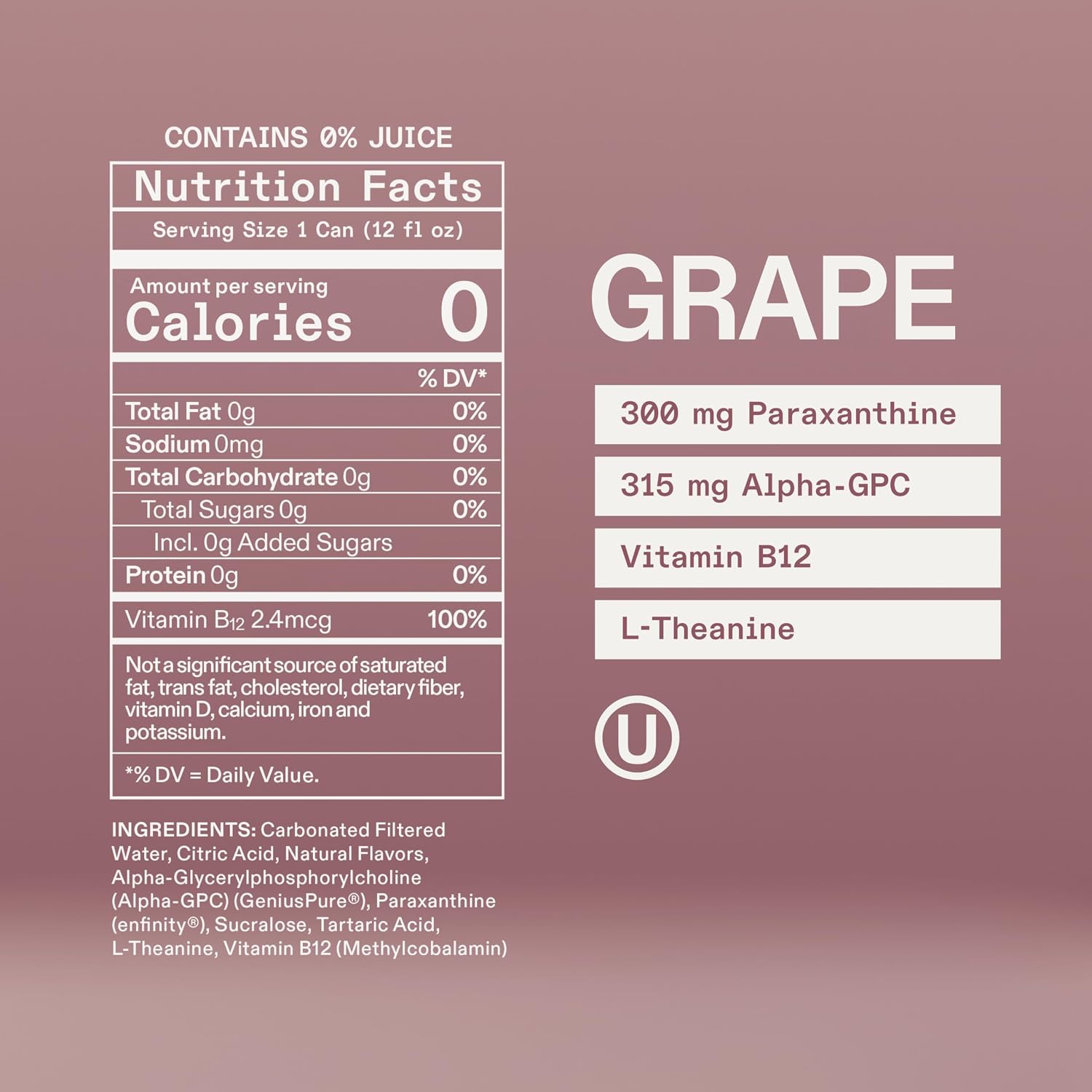 UPDATE Energy Drink Pack, Caffeine Free, Zero Sugar, No Jitters, No Crash, Paraxanthine Powered, Sugar Free, No Artificial Flavors, 12 Pack (12 fl oz Cans) (Grape)