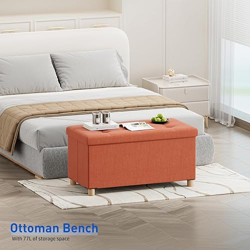 Miniatura 108 de BRIAN & DANY Otomana pequeña con almacenamiento, taburete de pie, cubo de almacenamiento otomano, reposapiés para sofá con patas, color marrón, 15 x