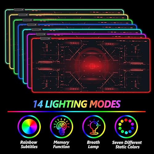Miniatura 2 de AIMSA Alfombrilla de mouse grande para juegos RGB, alfombrilla de mouse LED con teclado extendida de 35.4 x 15.8 pulgadas, base de goma